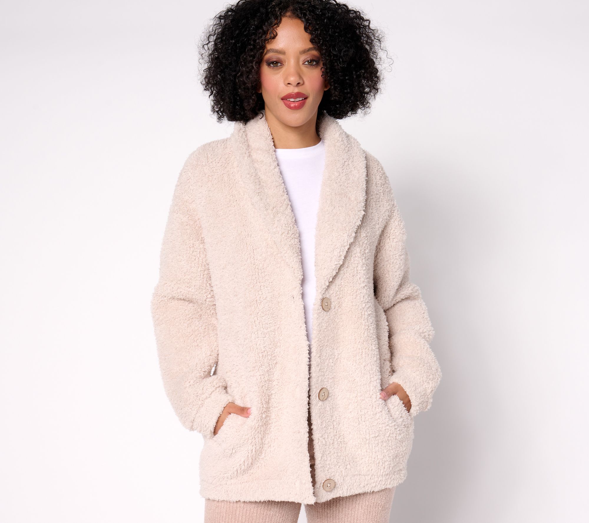 "As Is" Barefoot Dreams CozyChic Shearling Button Jacket