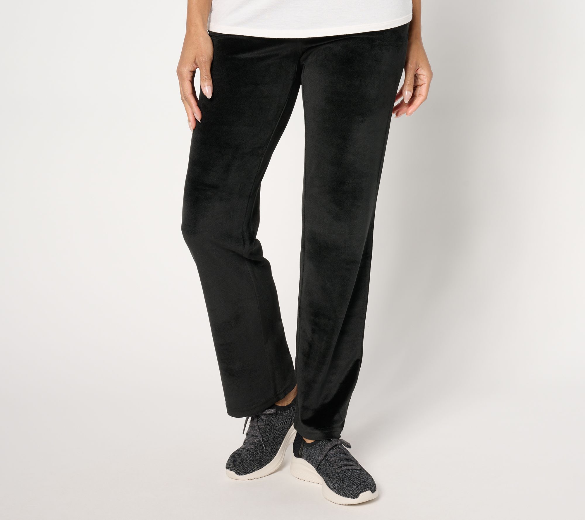 "As Is" Quacker Factory Short Flat Waistband Velour Stretch Leg Pants