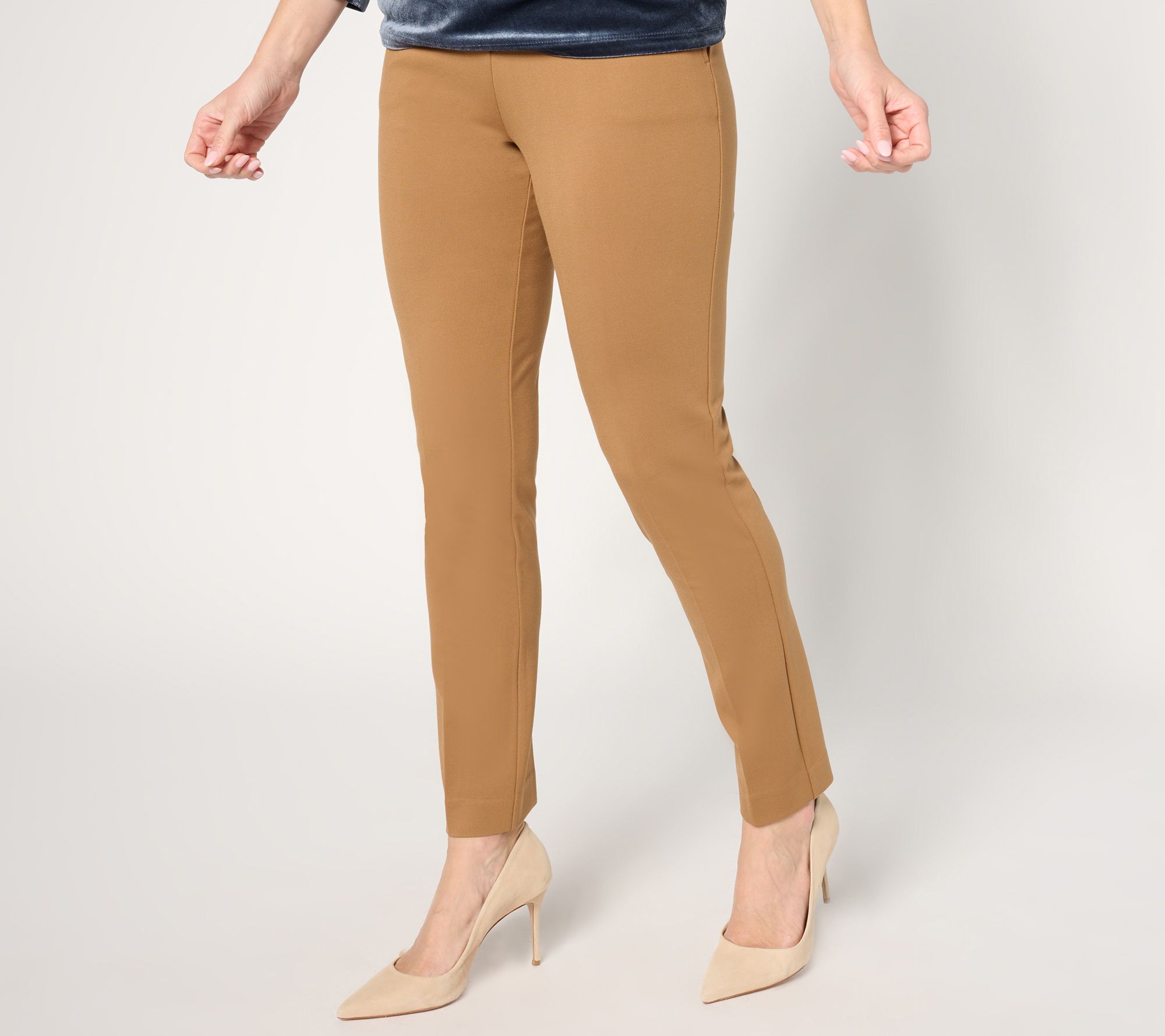 "As Is" Susan Graver Regular Smart Ponte 350 Slim Pants with Waistband Tabs
