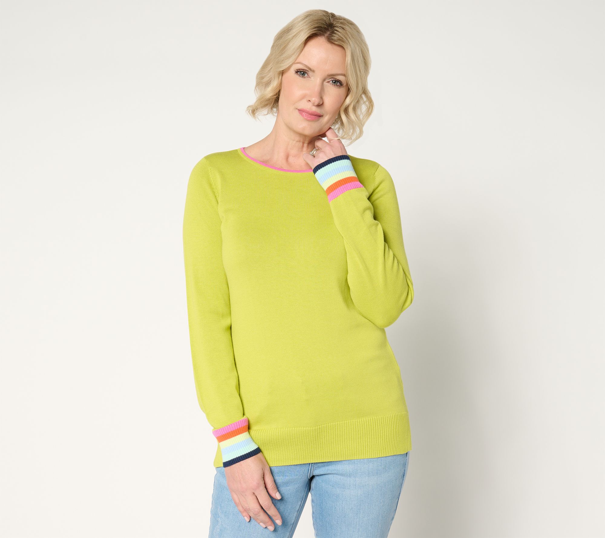 "As Is" Belle by Kim Gravel Preppy Rainbow Cuff Sweater
