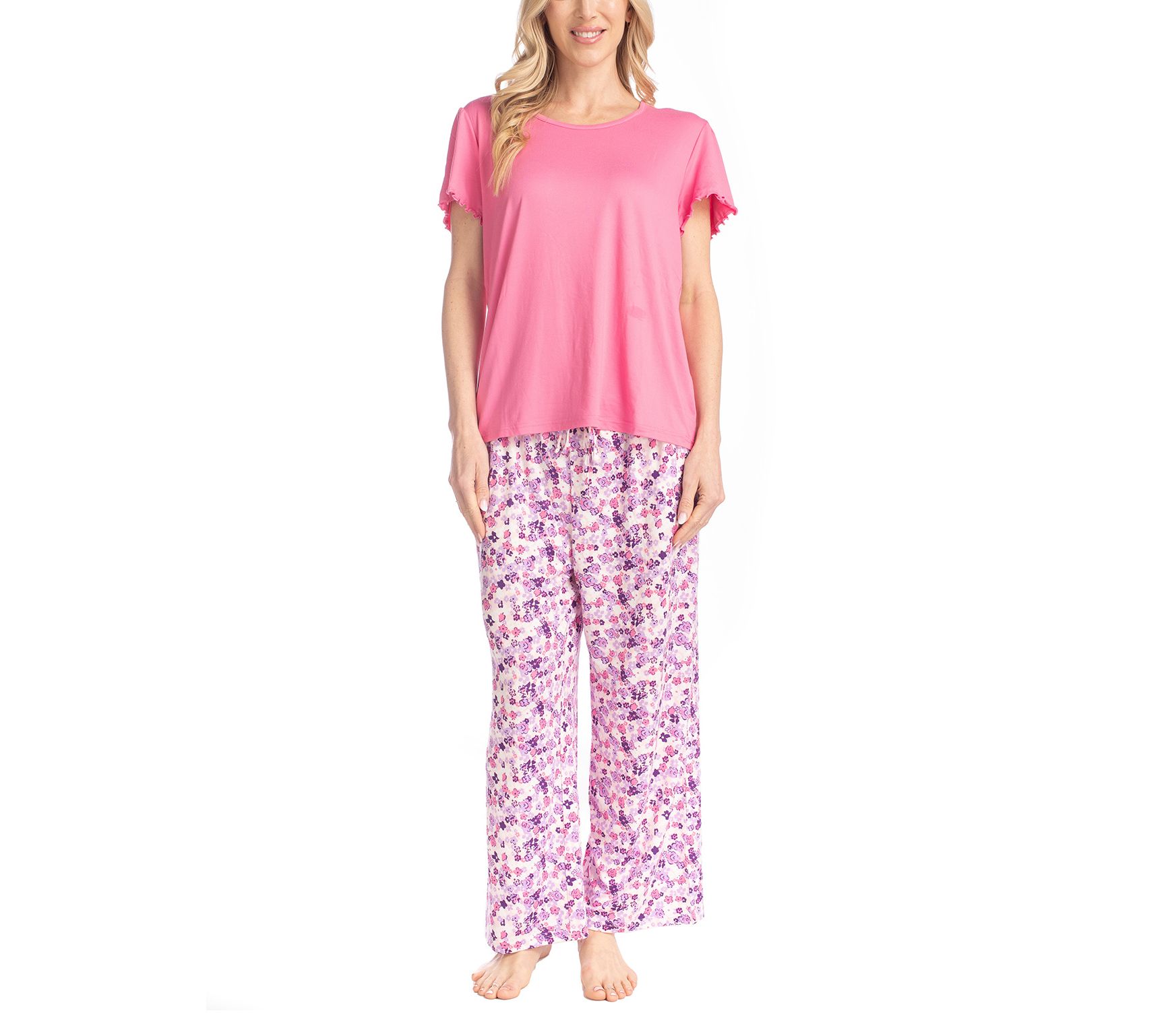 MUK LUKS Artistic Garden Cloud Knit Tee & Cropped Pants Set