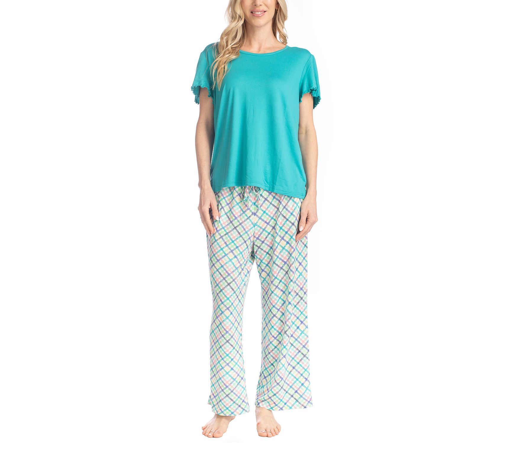 MUK LUKS Artistic Garden Cloud Knit Tee & Cropped Pants Set