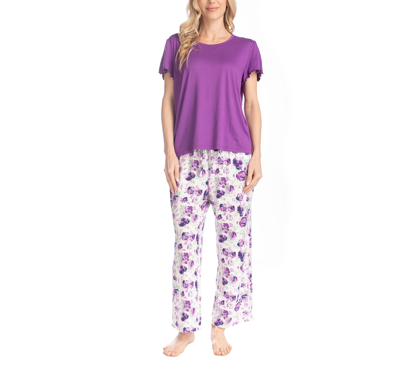 MUK LUKS Artistic Garden Cloud Knit Tee & Cropped Pants Set