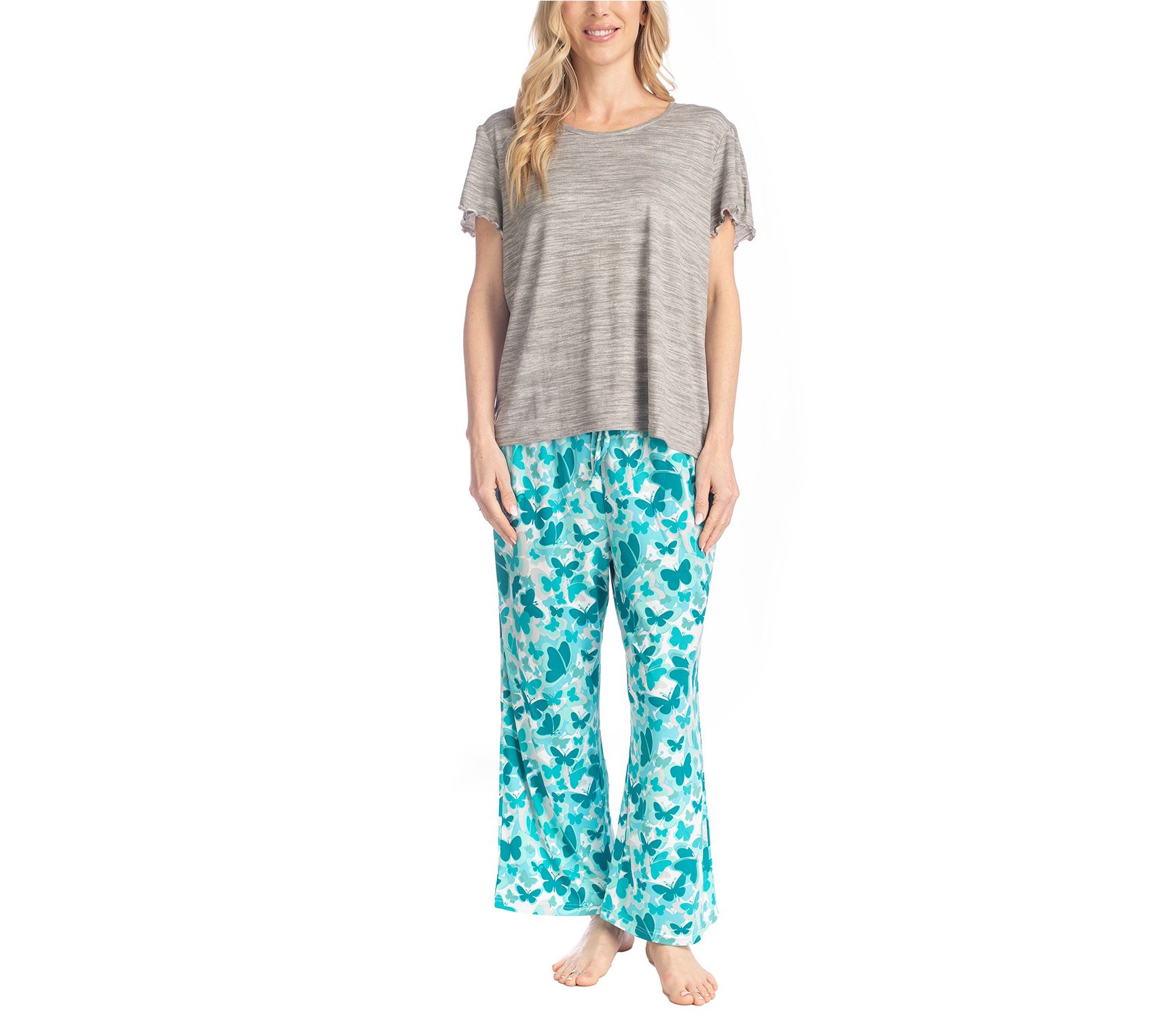 MUK LUKS Artistic Garden Cloud Knit Tee & Cropped Pants Set