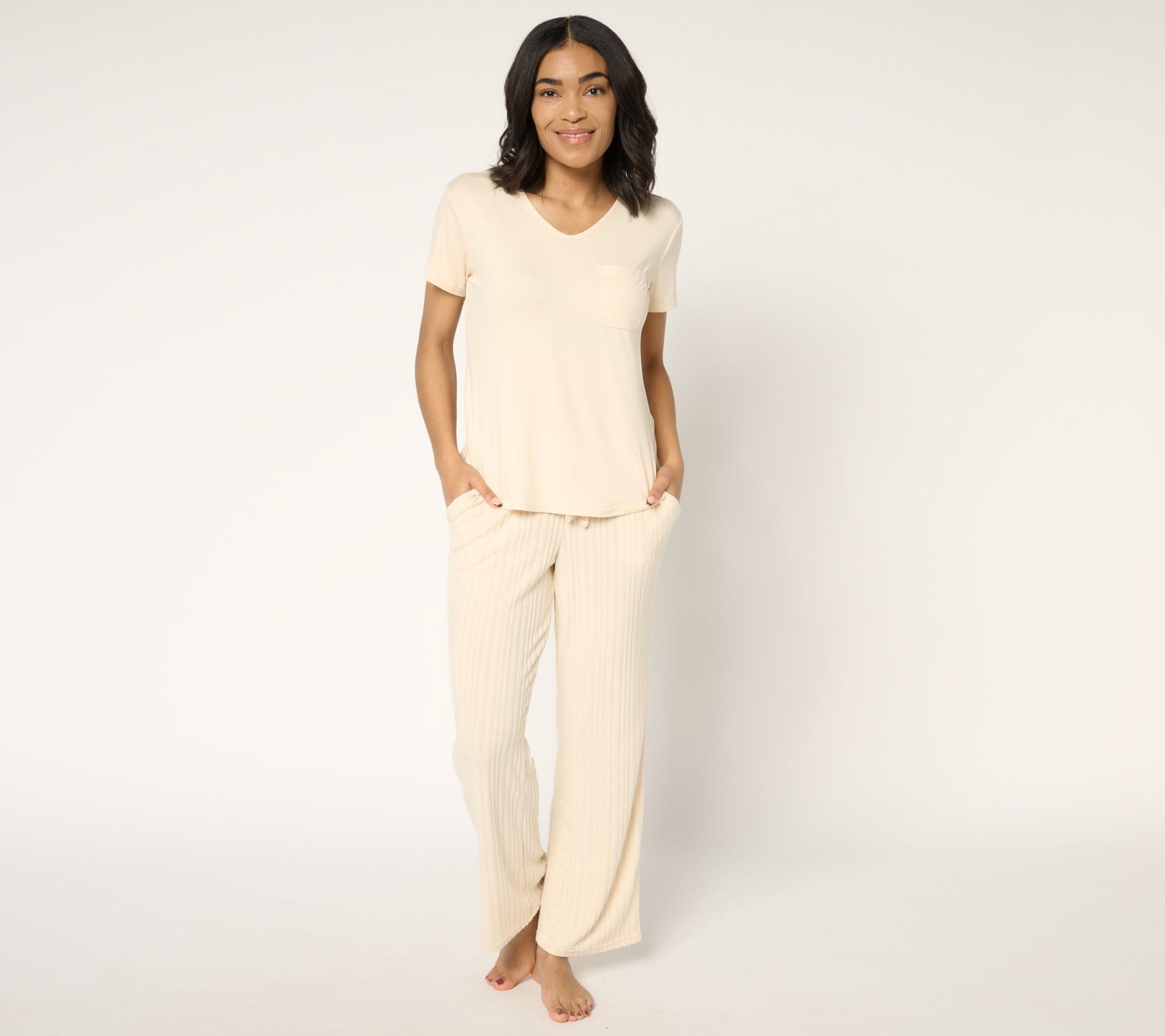 "As Is" MUK LUKS Cloud Knit V-Neck and Varigated Rib Pant Lounge Set