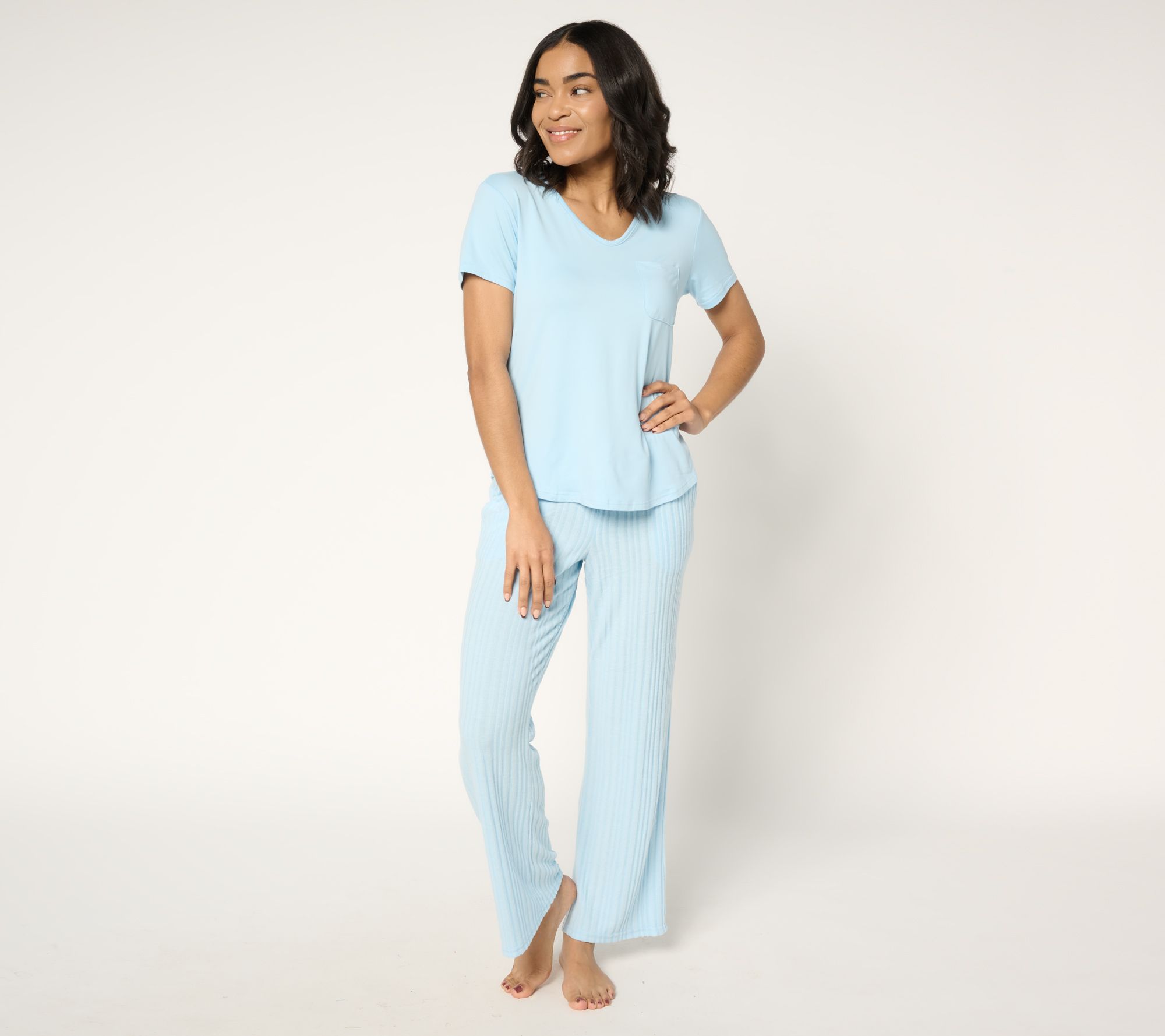 "As Is" MUK LUKS Cloud Knit V-Neck and Varigated Rib Pant Lounge Set