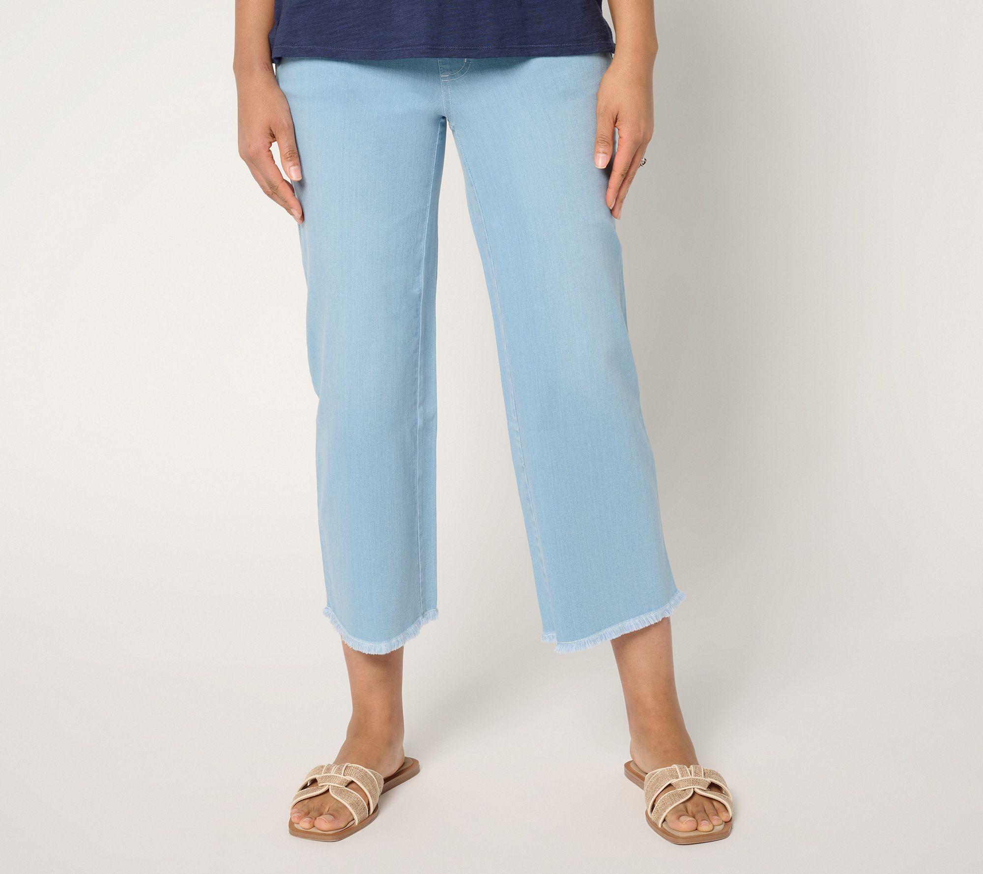 "As Is" Belle by Kim Gravel Pet TripleLuxe Denim Wide Leg Crop w/ Fray
