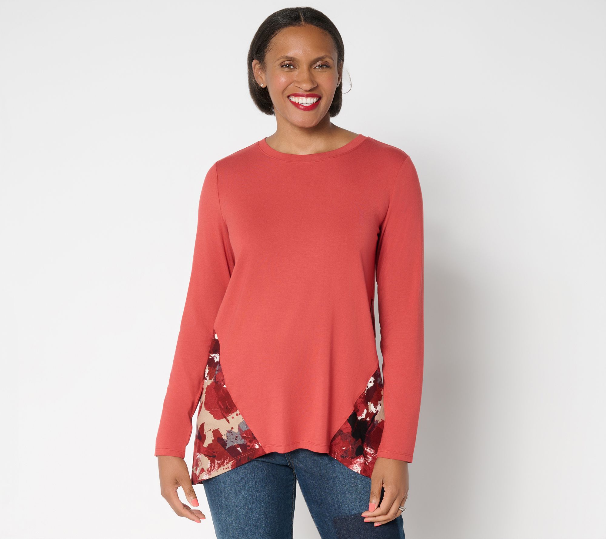  LOGO by Lori Goldstein Rayon 230 Top with Printed Peplum