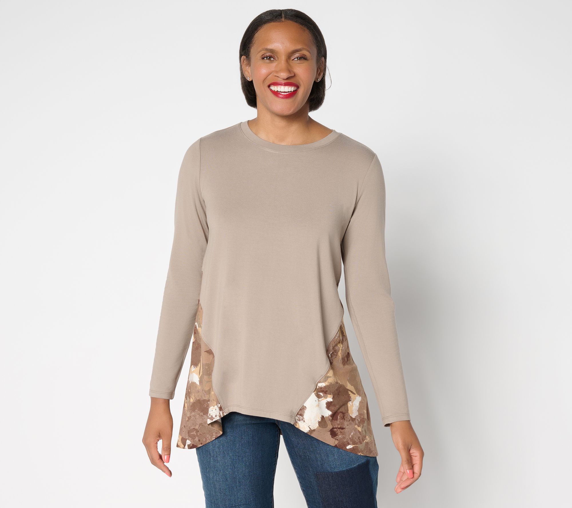 LOGO by Lori Goldstein Rayon 230 Top with Printed Peplum