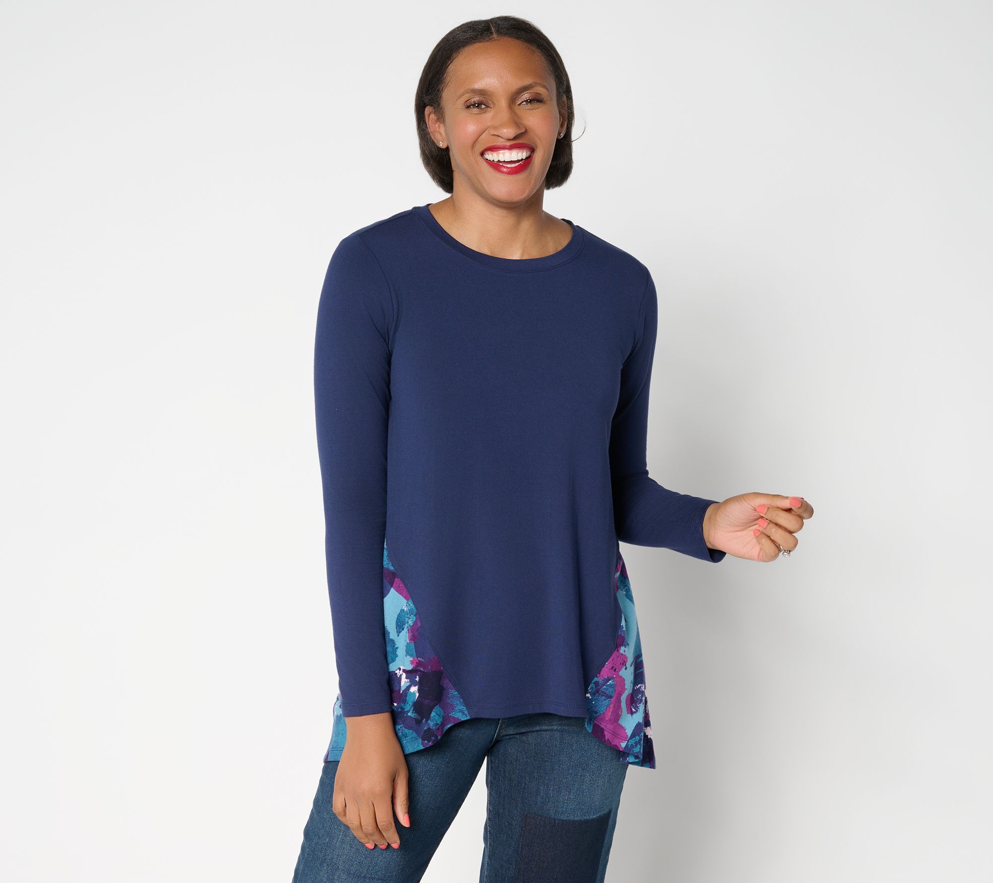 LOGO by Lori Goldstein Rayon 230 Top with Printed Peplum