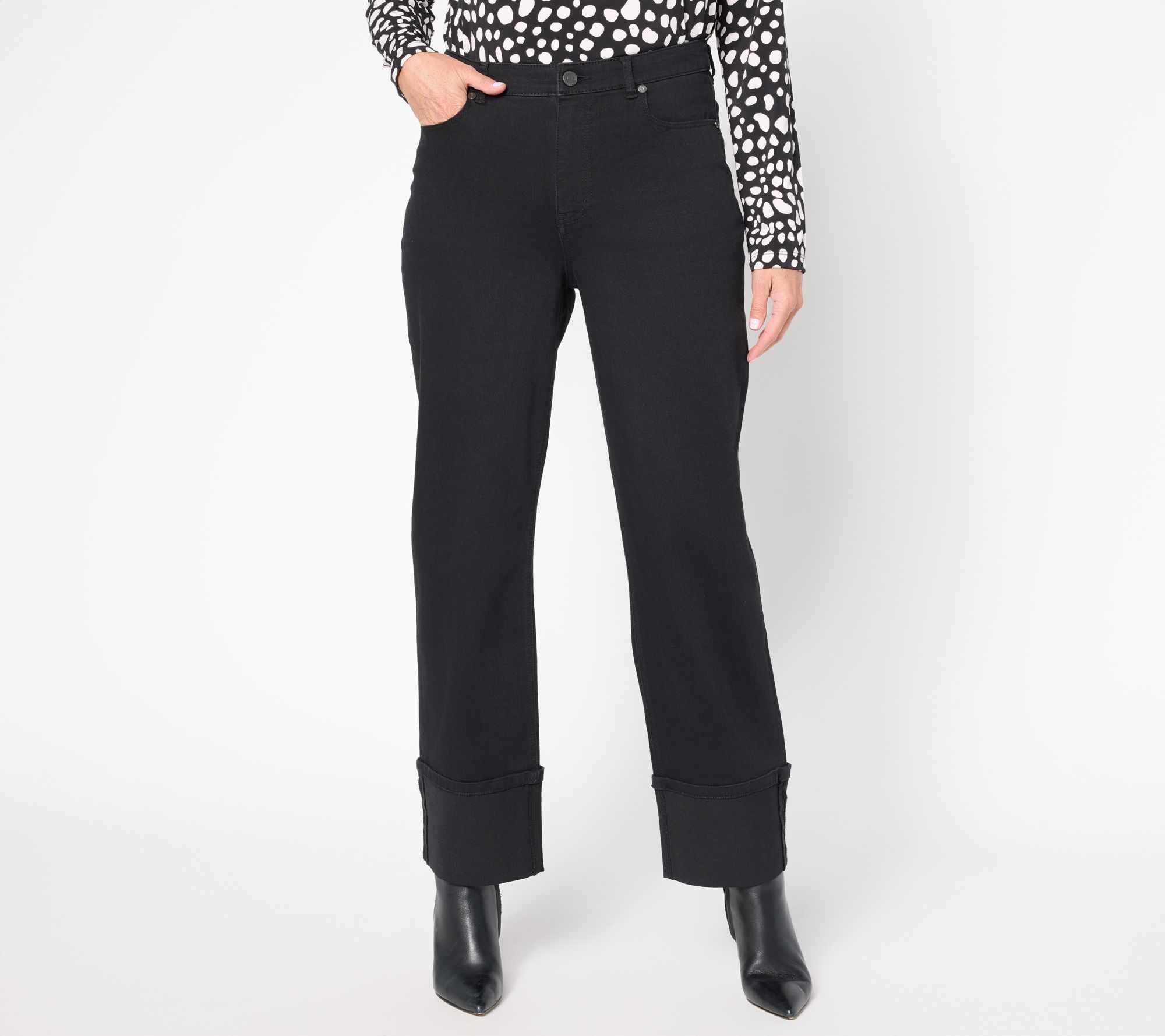 Susan Graver Regular Stretch Denim Cuffed Jean - Black