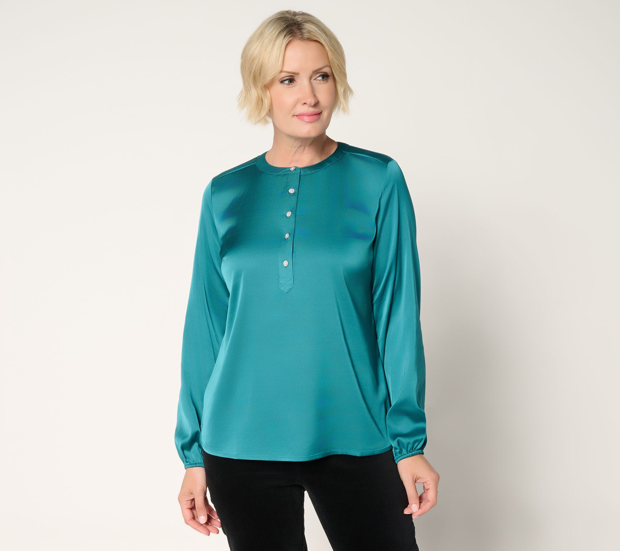 Denim & Co. Satin Long Sleeve Popover Blouse