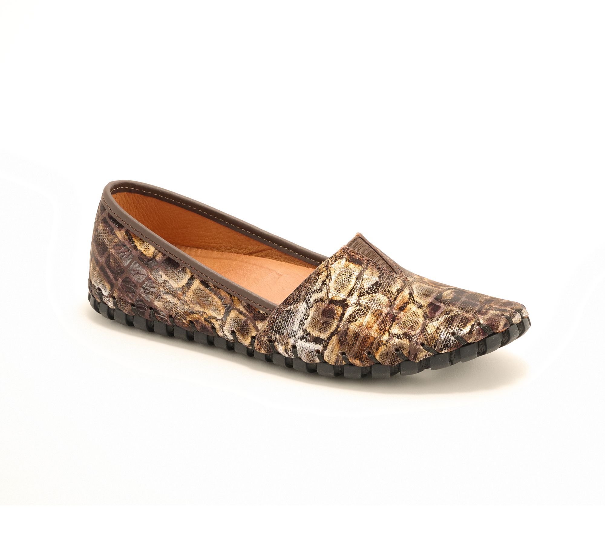 Spring Step Leather Embossed Flats - Kathaleta-Spice