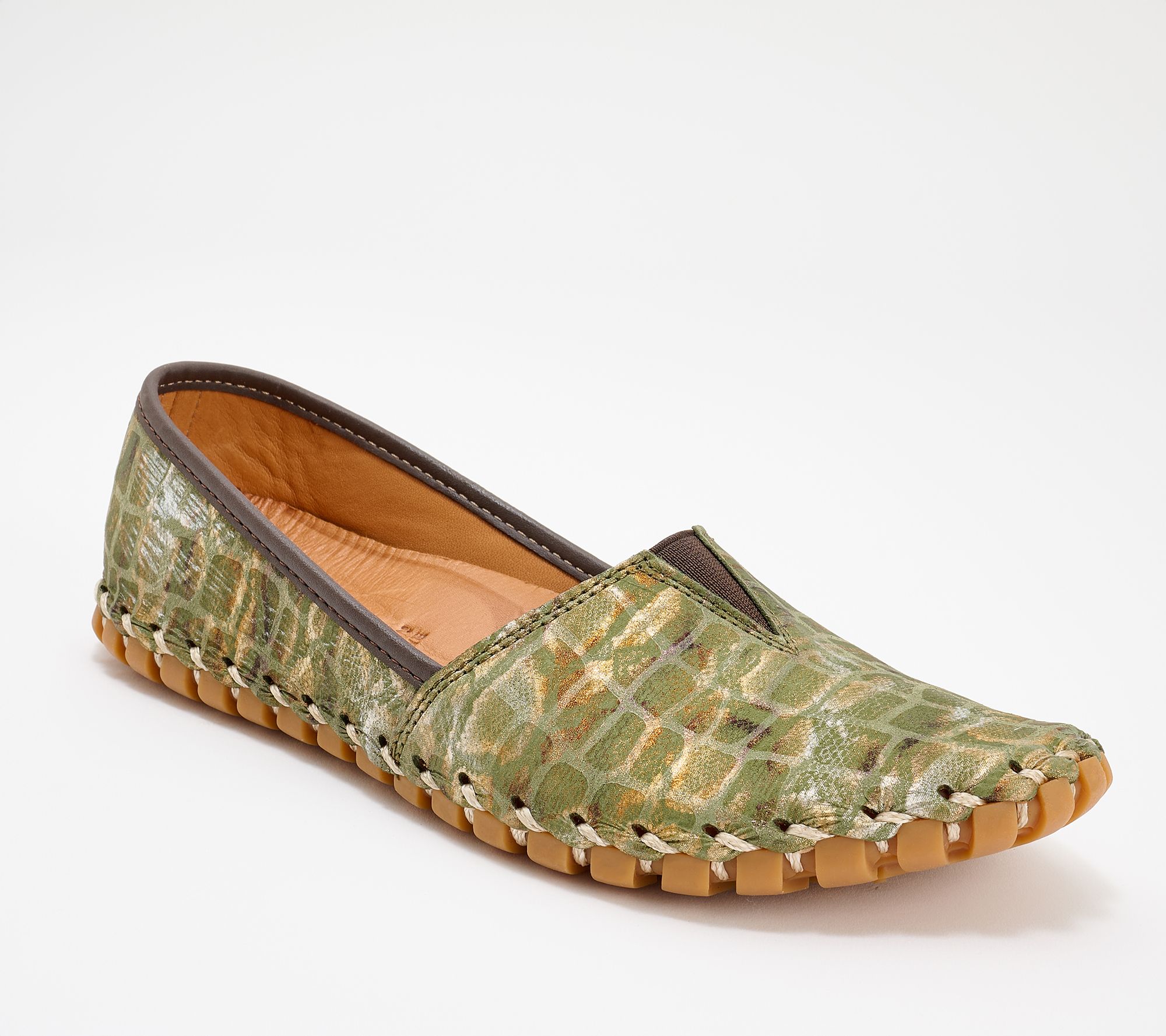 Spring Step Leather Embossed Flats - Kathaleta-Spice