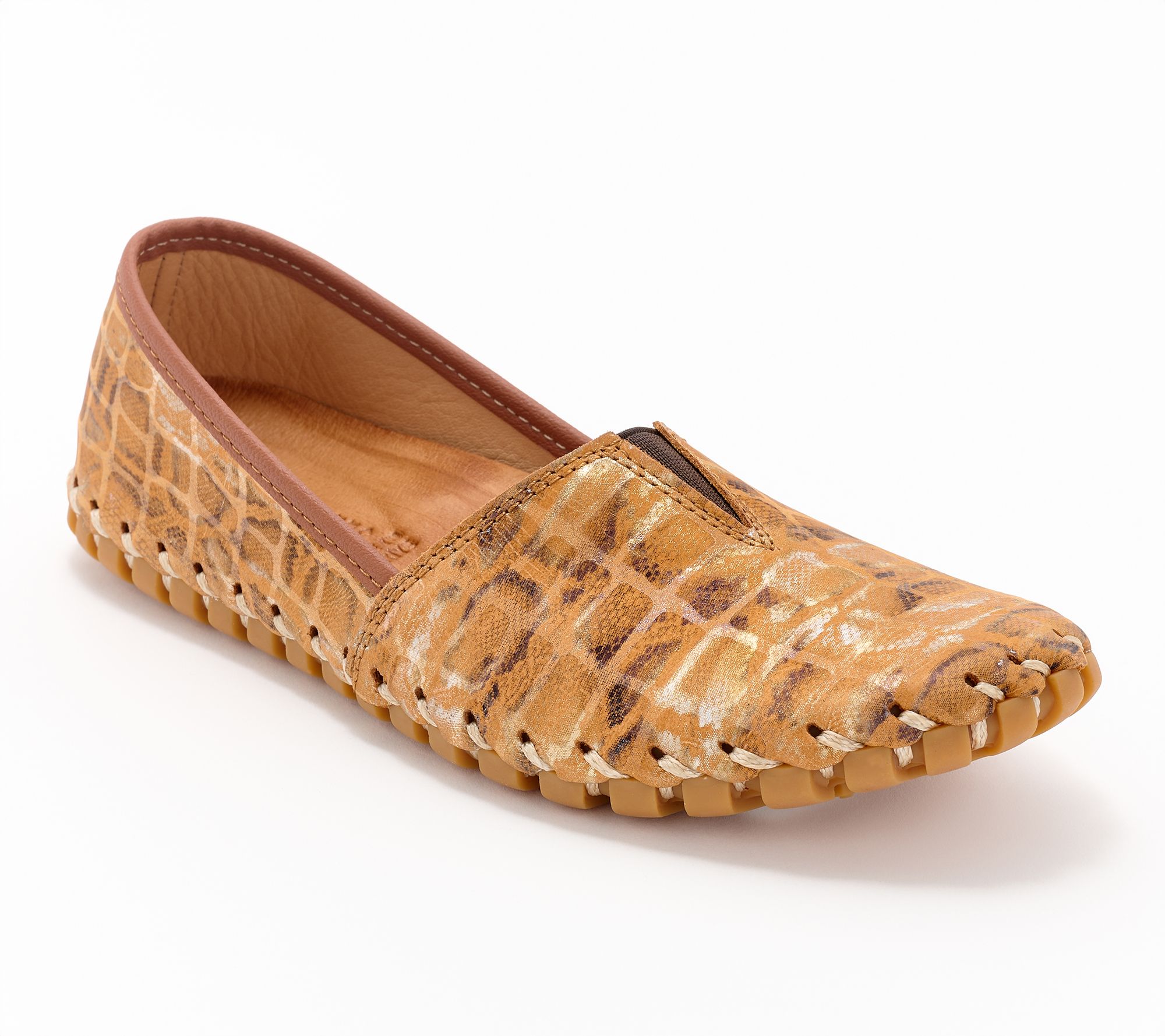 Spring Step Leather Embossed Flats - Kathaleta-Spice