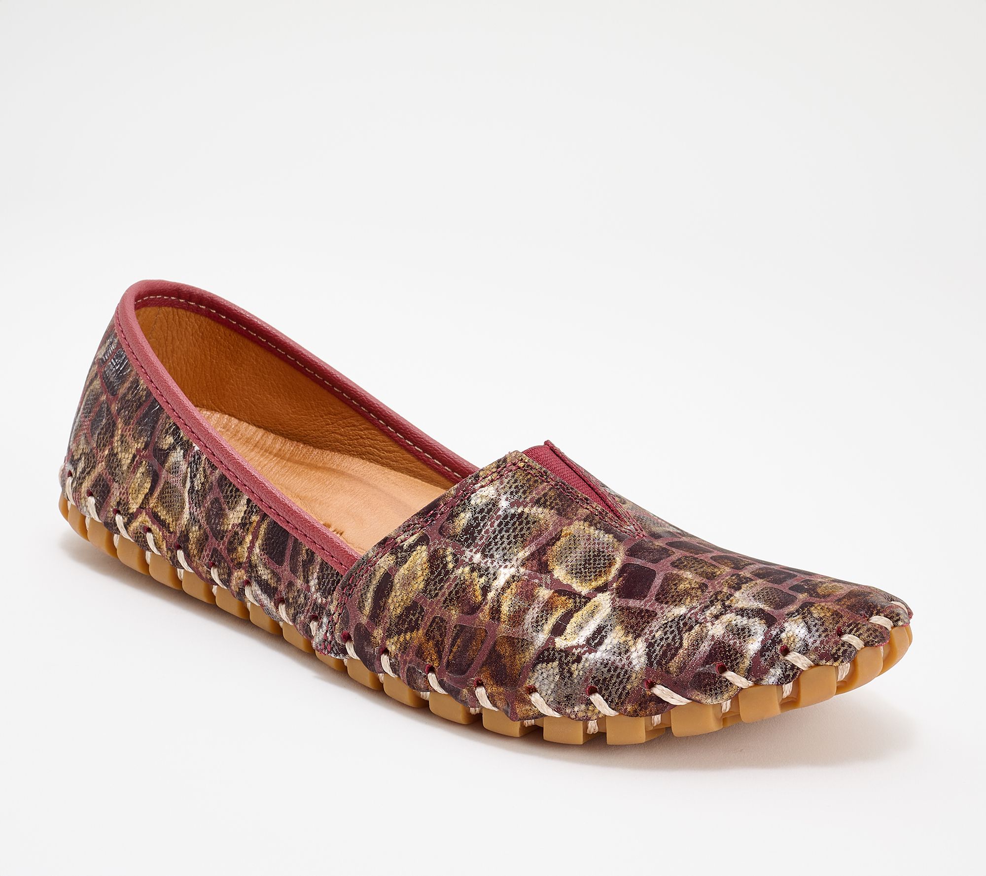 Spring Step Leather Embossed Flats - Kathaleta-Spice