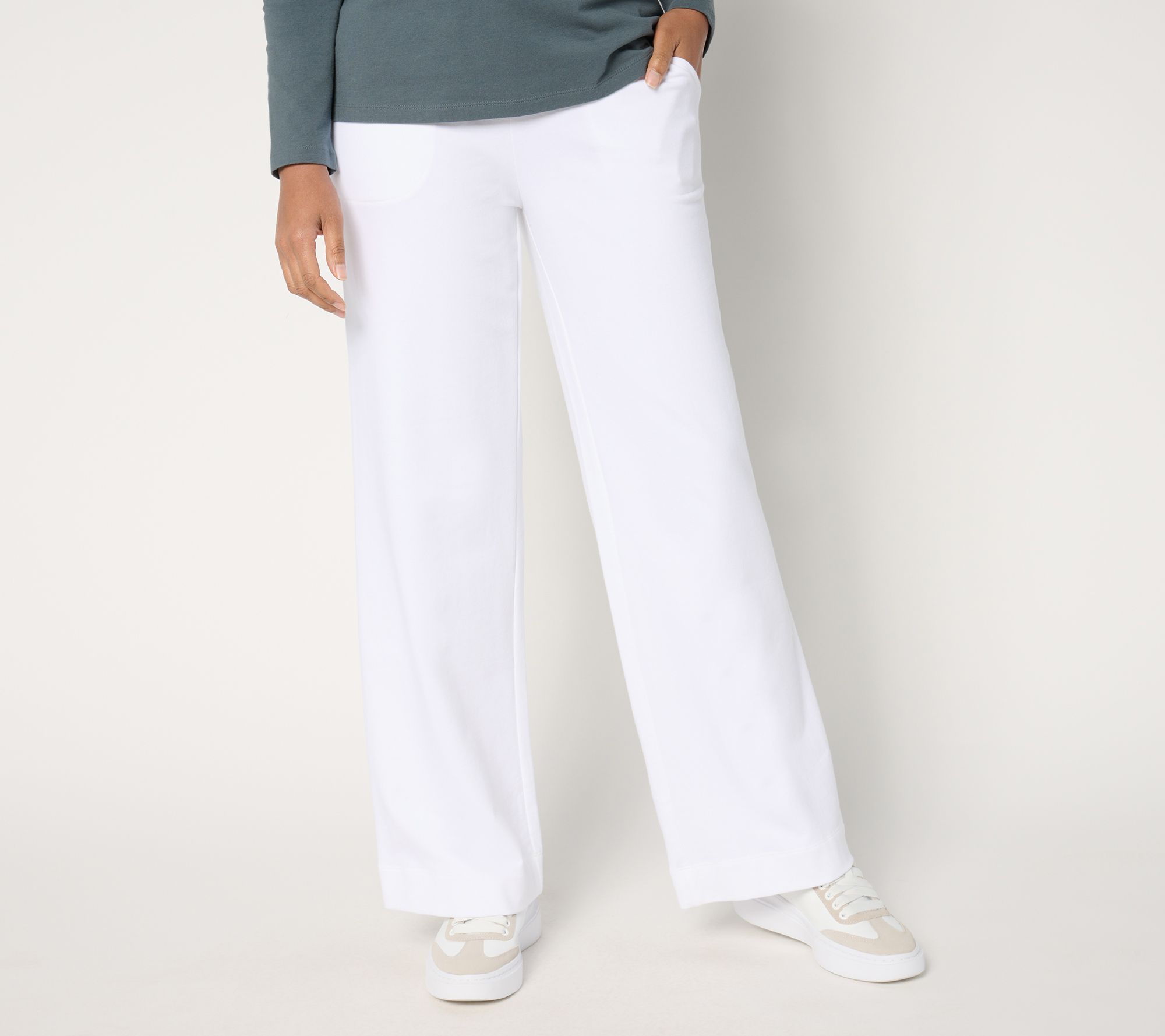 "As Is" Denim & Co. Active Reg French Terry Full Length Wide Leg Pant