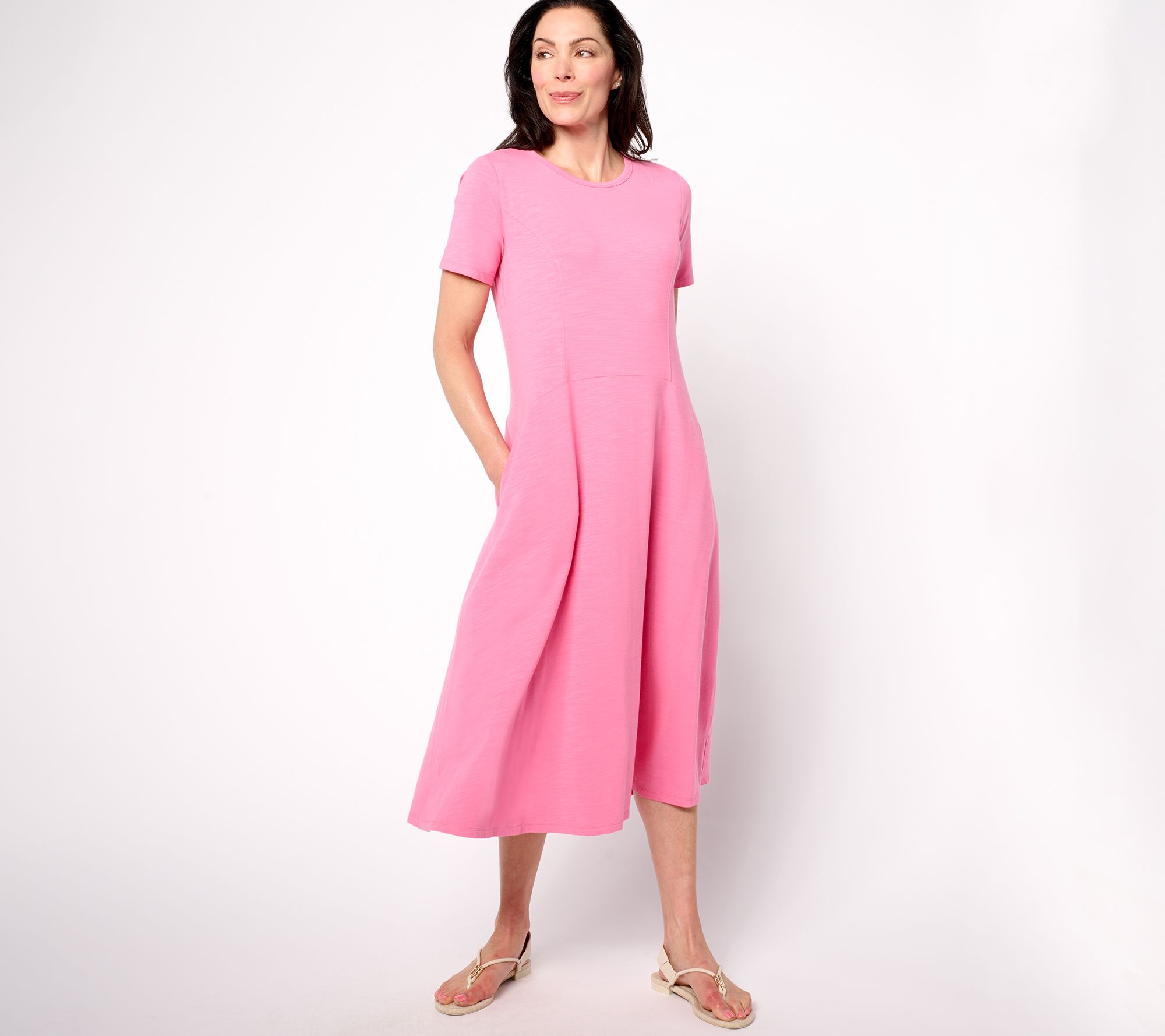 "As Is" Joan Rivers Reg Slub Jersey Short Sleeve Dress w/ Seam Detail