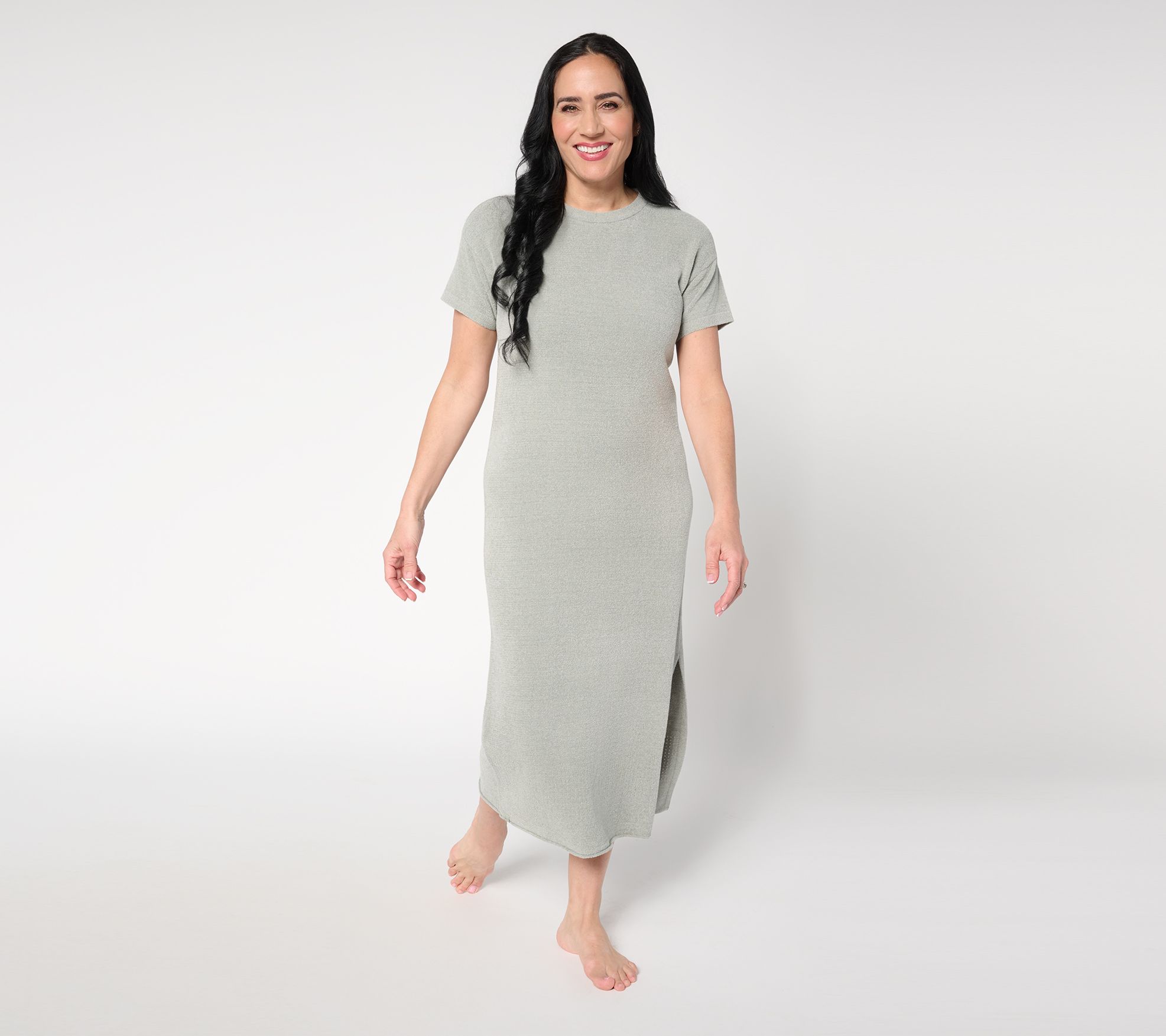 "As Is" Barefoot Dreams Petite CCUL Short Sleeve Pointelle Dress