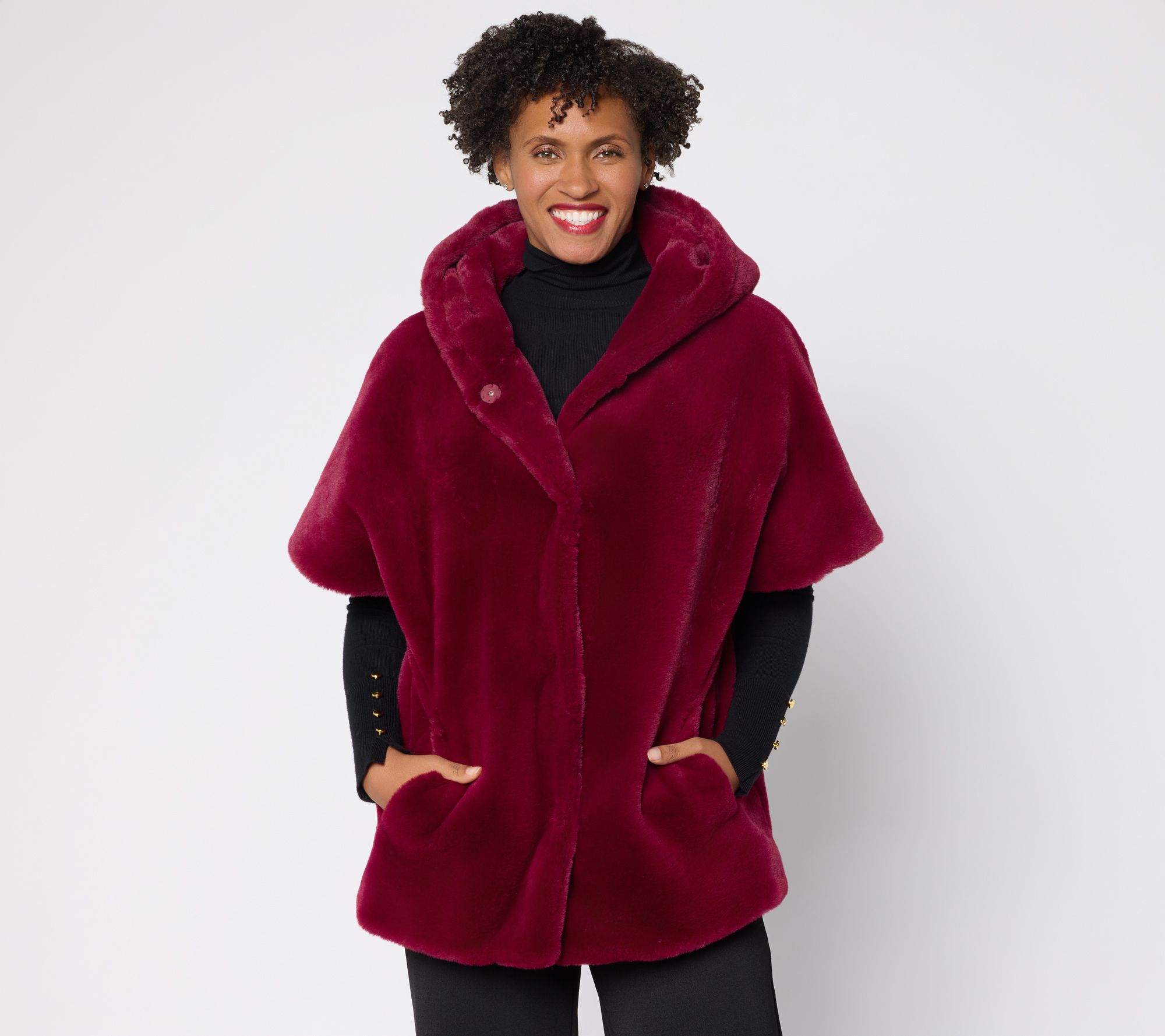 Dennis Basso Petite Faux Mink Snap Front Dolman Sleeve Coat