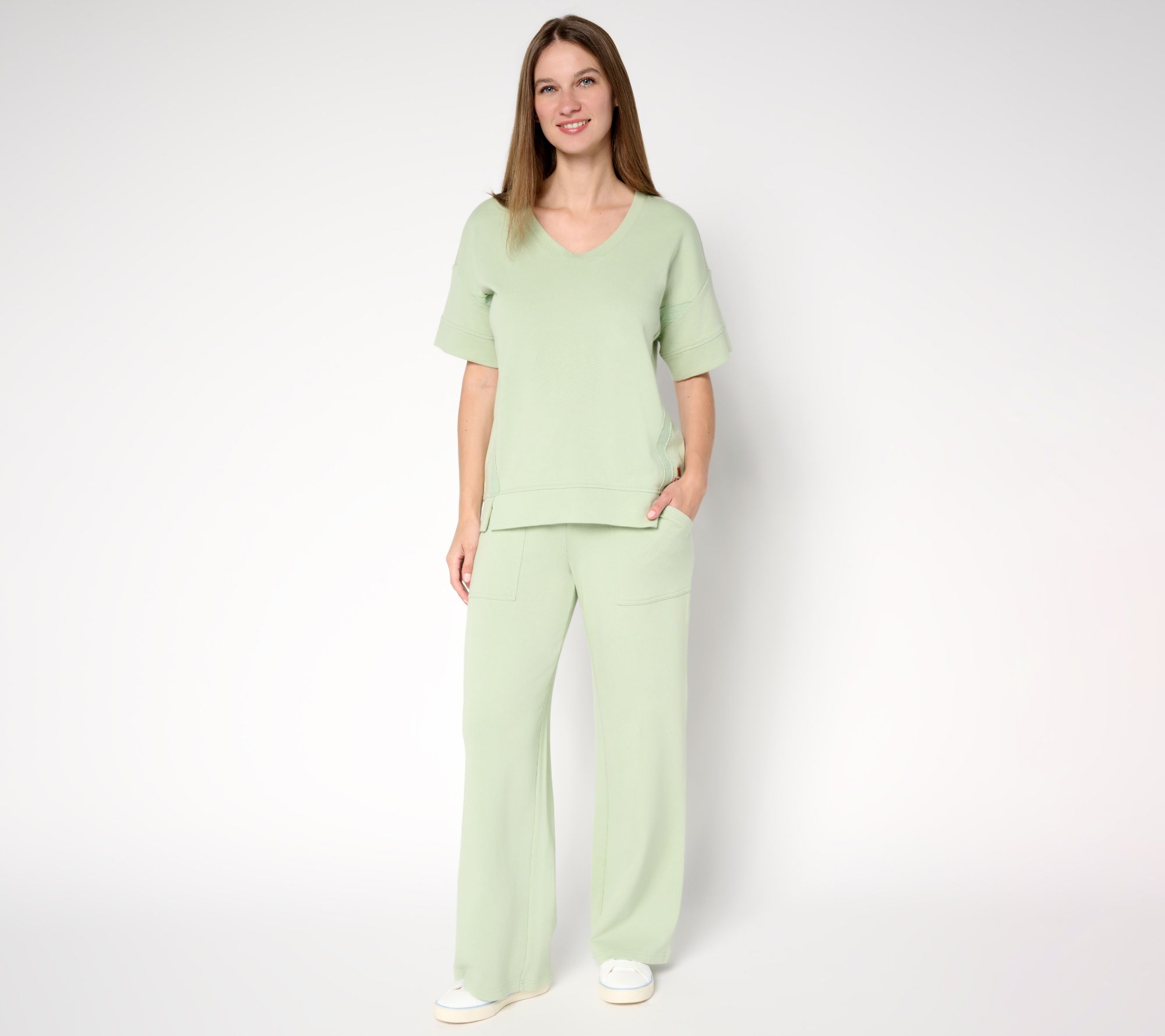 "As Is" Peace Love World Petite French Terry Pullover and Pant Set