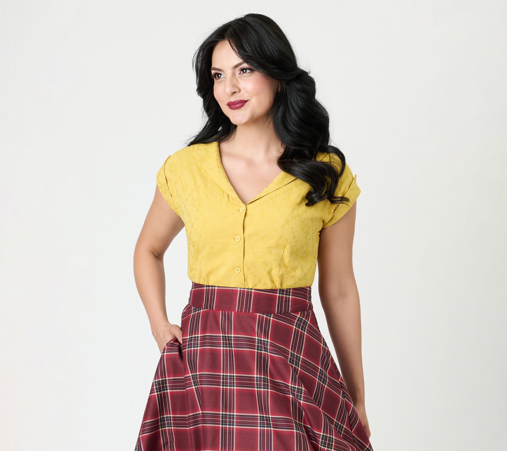 Unique Vintage Mustard Jacquard Sleeveless Blou se