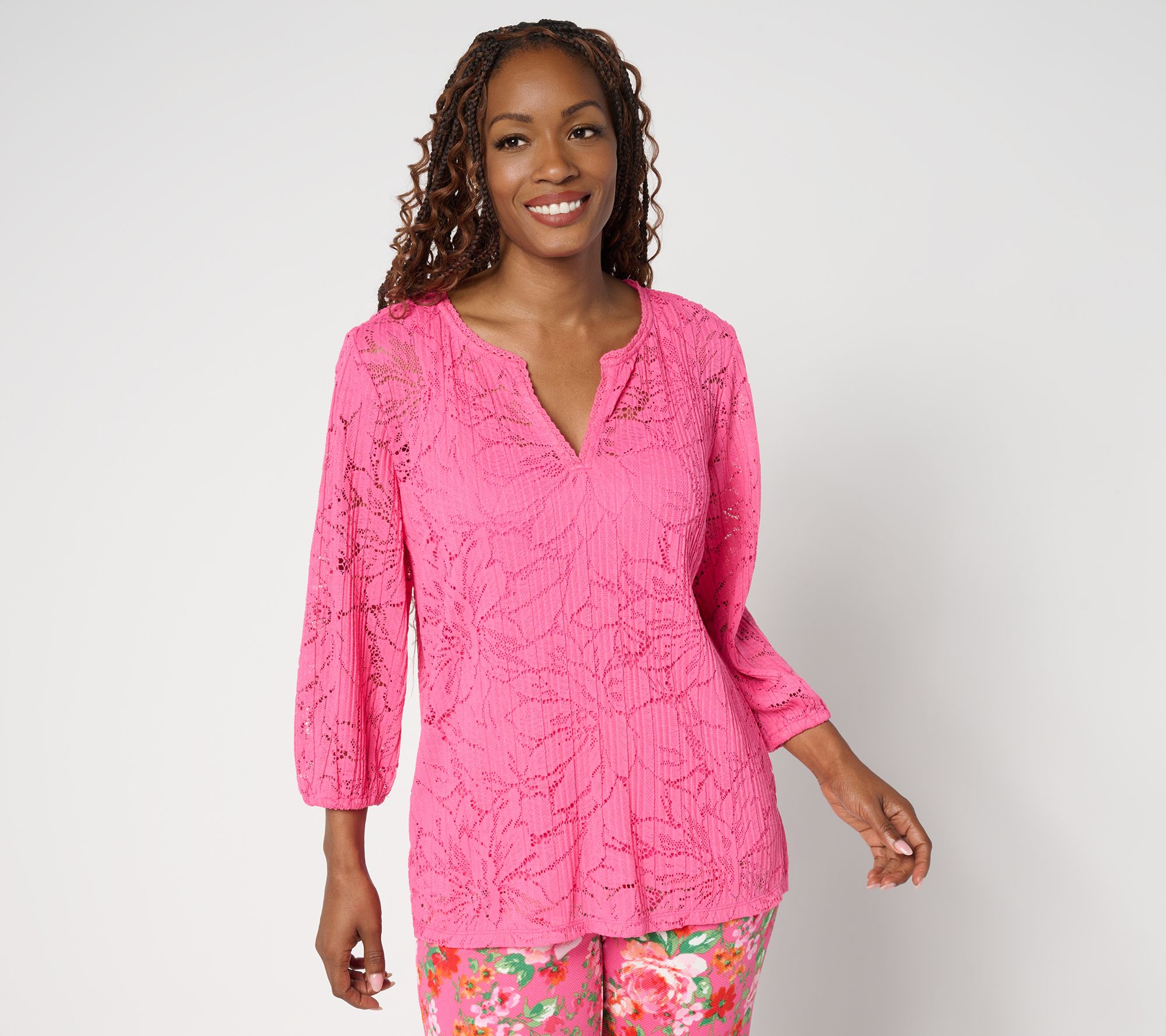 "As Is" Isaac Mizrahi Live! Floral Lace Top and Tank Set