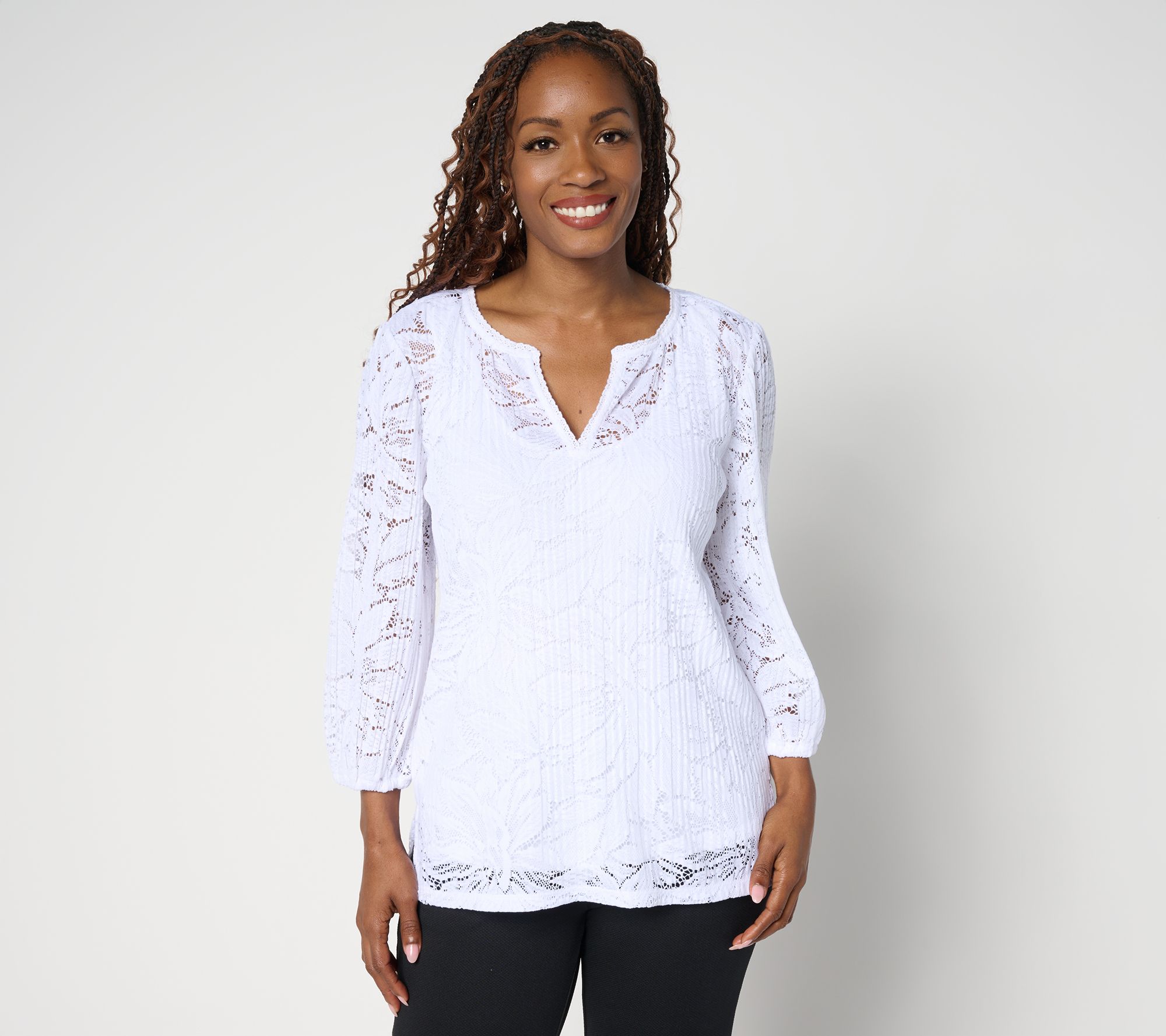 "As Is" Isaac Mizrahi Live! Floral Lace Top and Tank Set