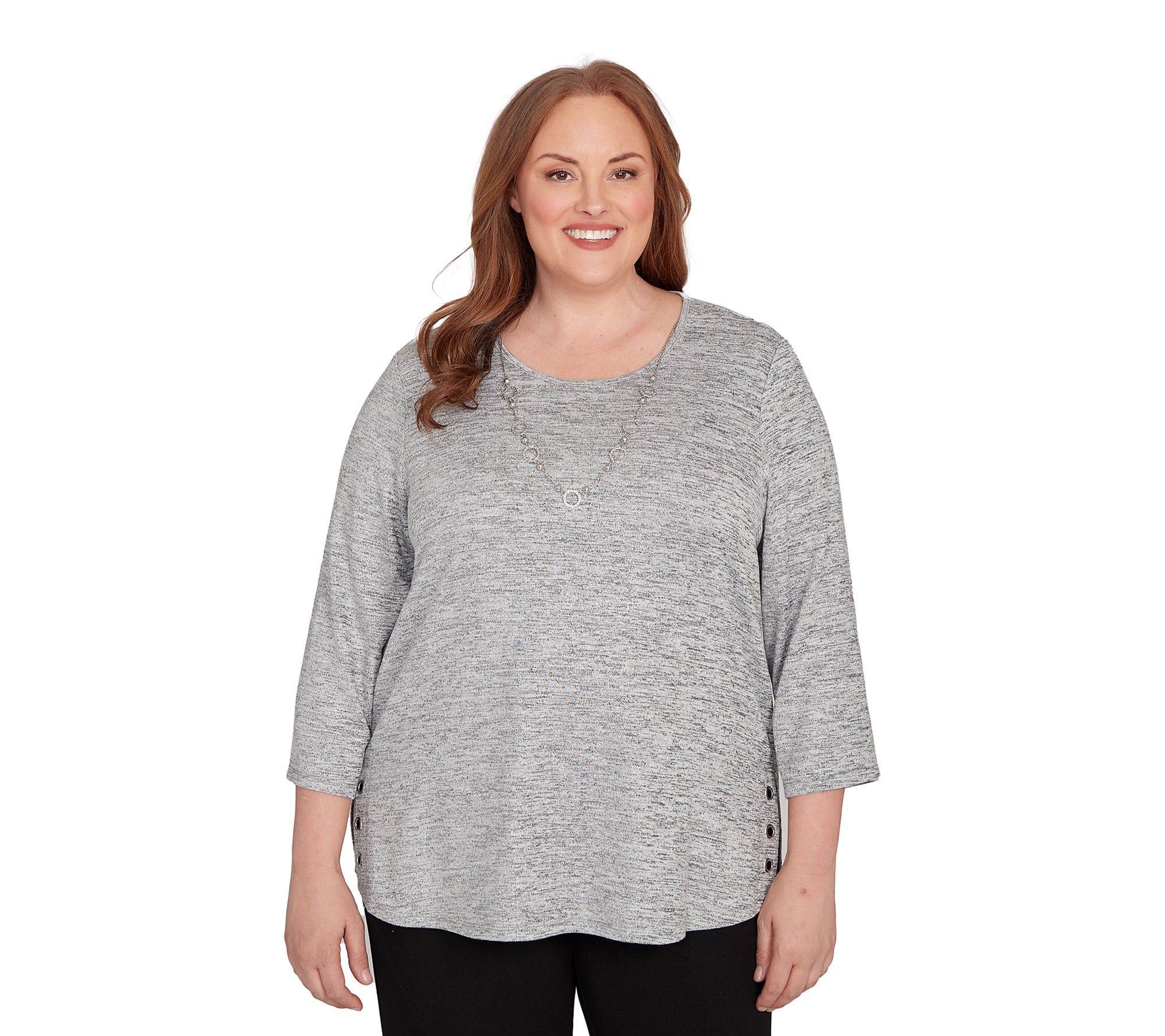 Alfred Dunner Melange Side Button Top with Necklace