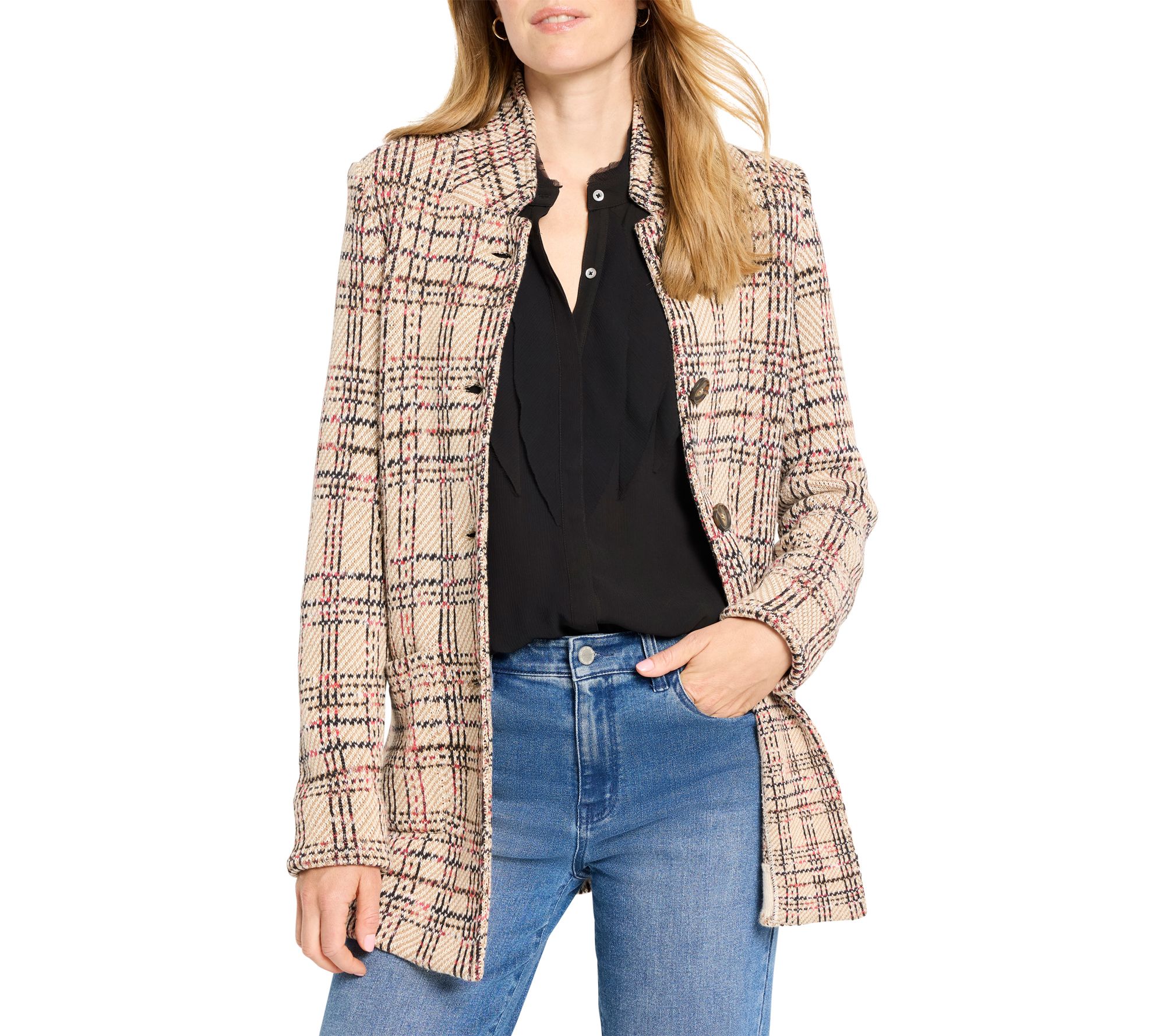 NIC+ZOE Stitchy Plaid Knit Blazer