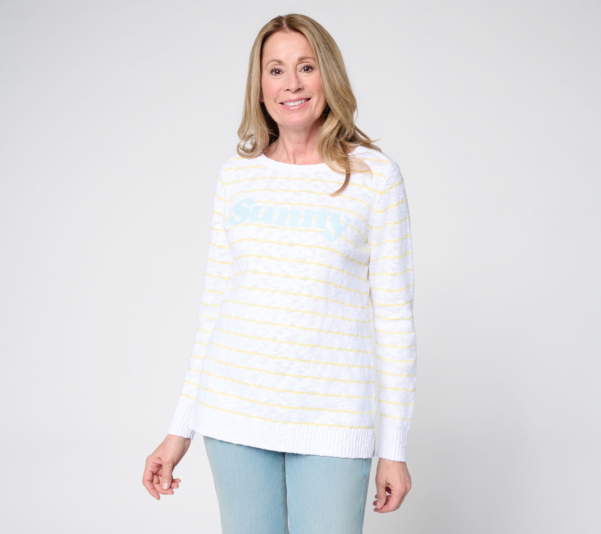  Belle Beach by Kim Gravel Petite Slub 100% Cotton Striped Sweater
