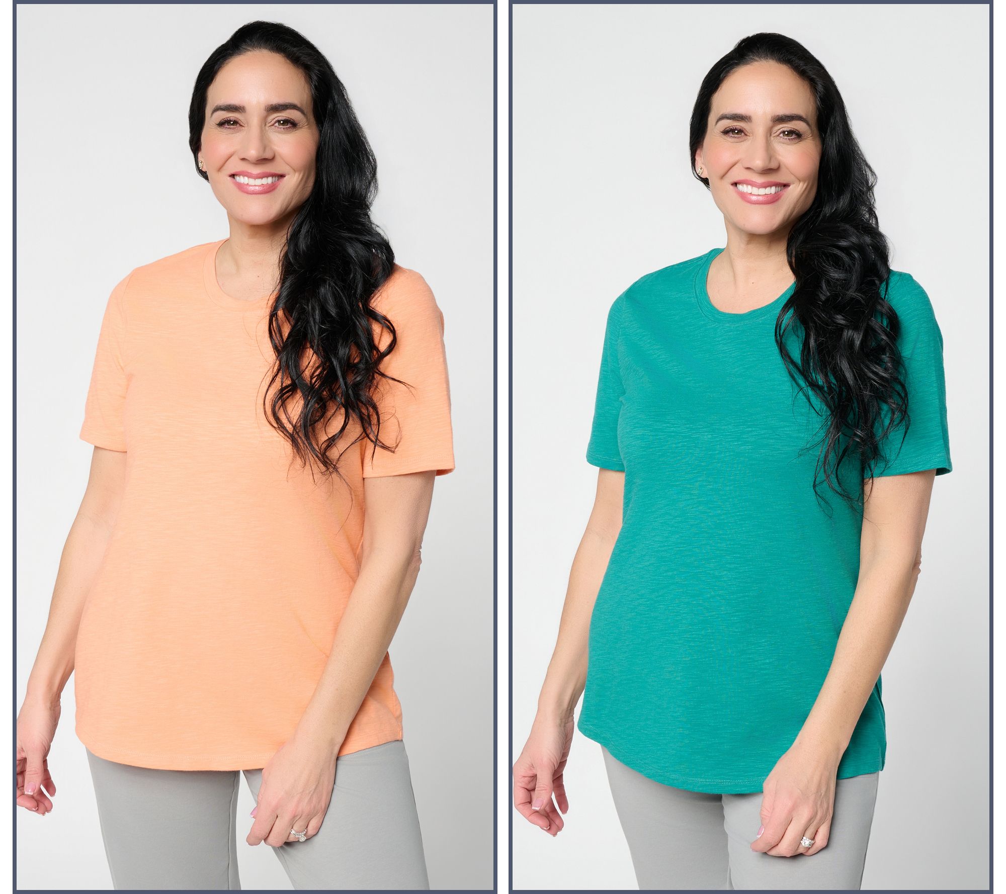 Denim & Co. Essentials 2-Pack Textured Knit Tops w/ Shirttail Hem
