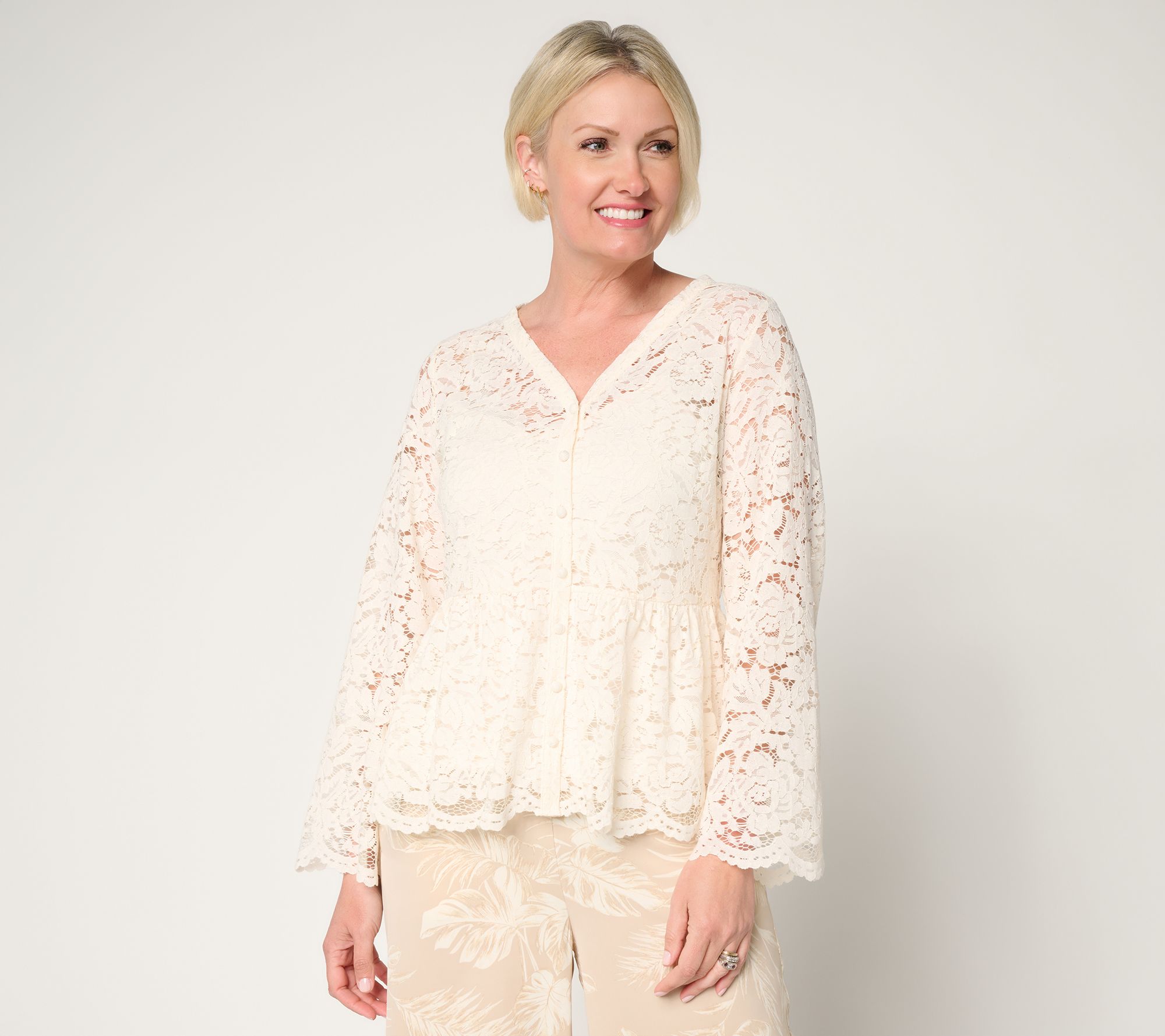 BEAUTIFUL by Lawrence Zarian Button Front Knit Lace Blouse & Tank