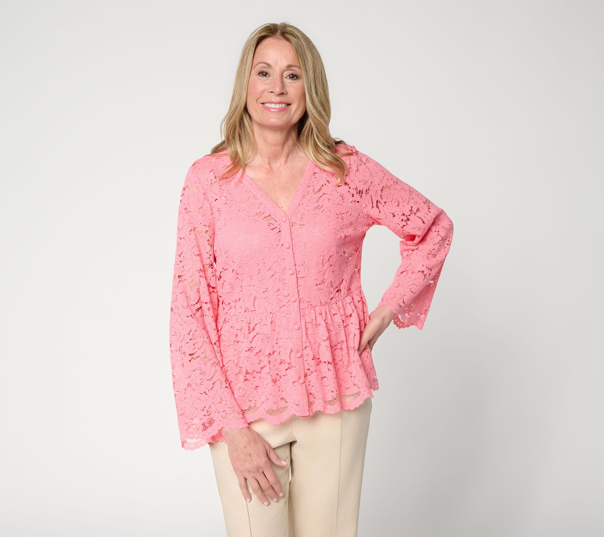 BEAUTIFUL by Lawrence Zarian Button Front Knit Lace Blouse & Tank