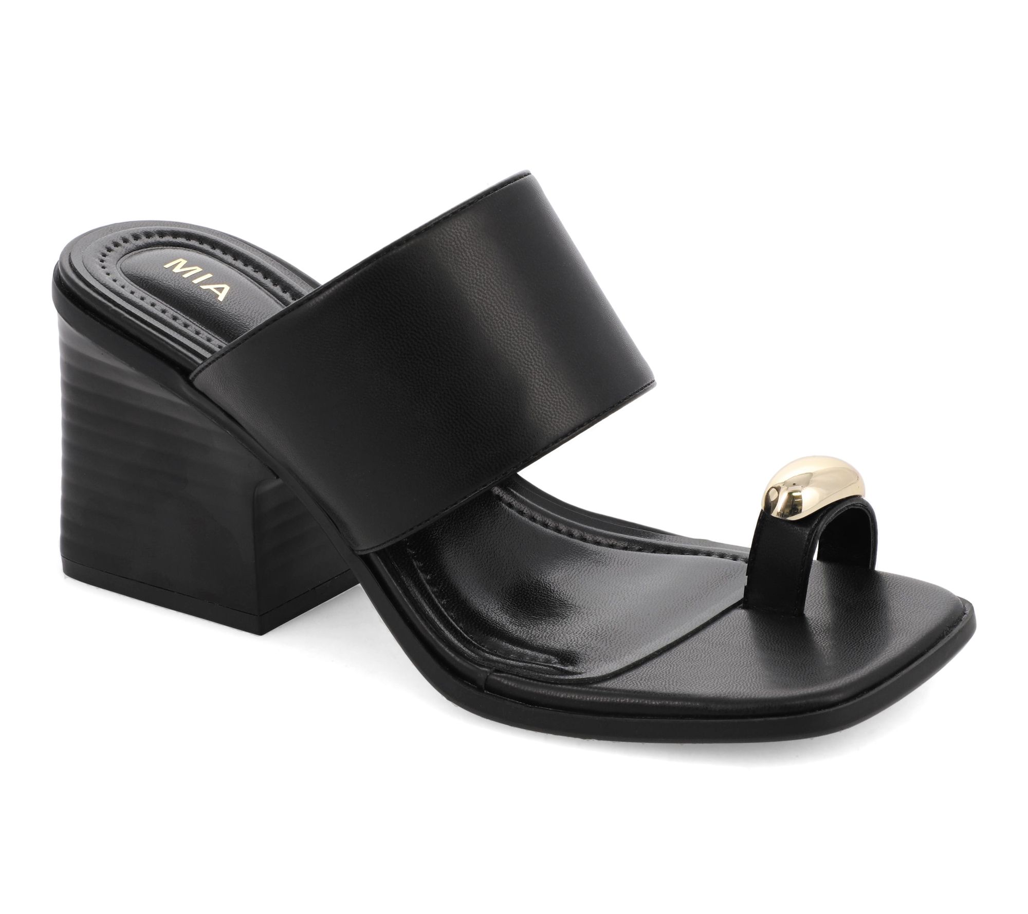 MIA Block Heel Toe Ring Mule Sandals - Fawn