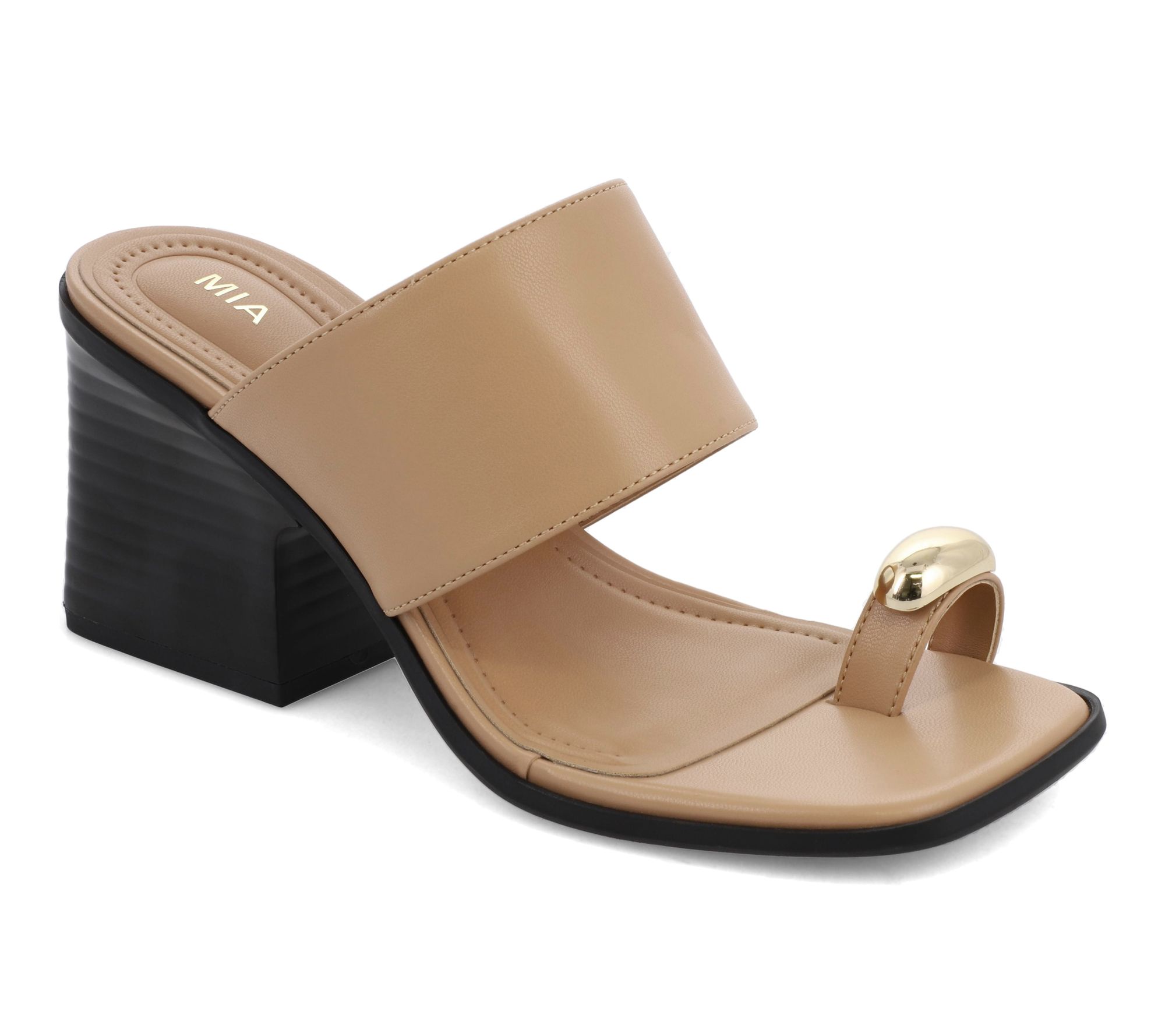 MIA Block Heel Toe Ring Mule Sandals - Fawn
