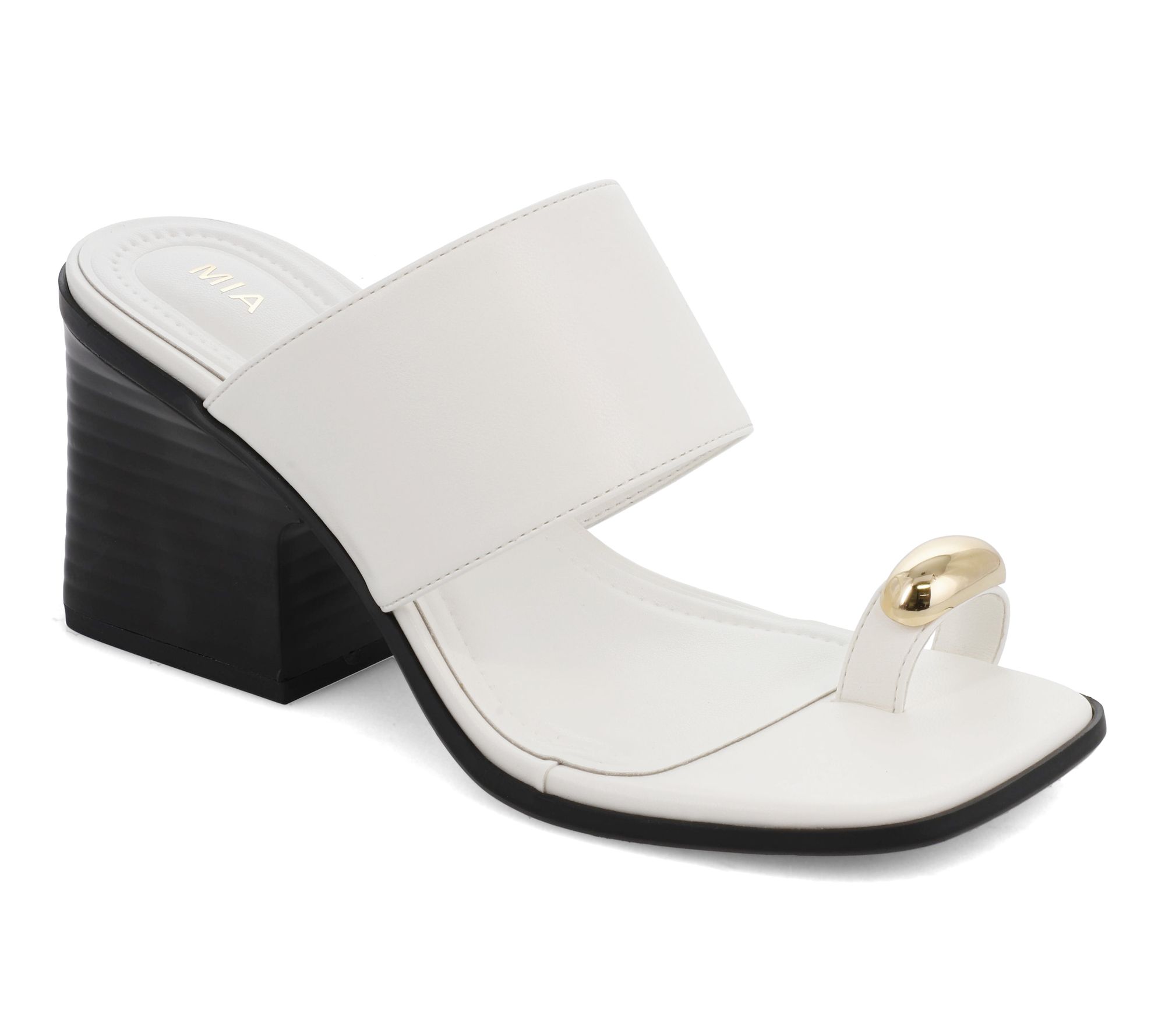 MIA Block Heel Toe Ring Mule Sandals - Fawn