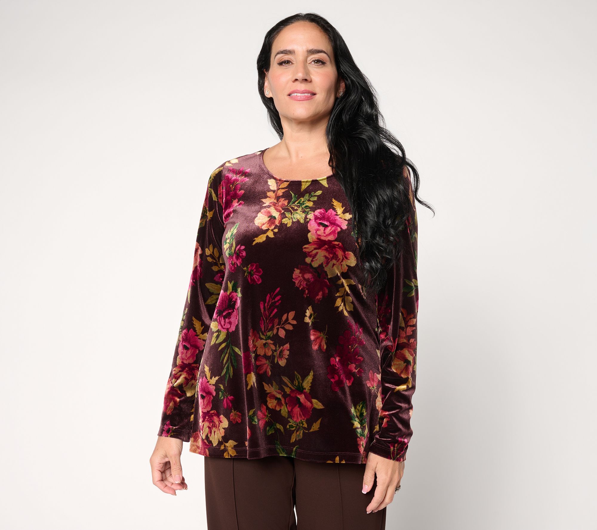 "As Is" Susan Graver Printed Knit Velvet A-Line Top