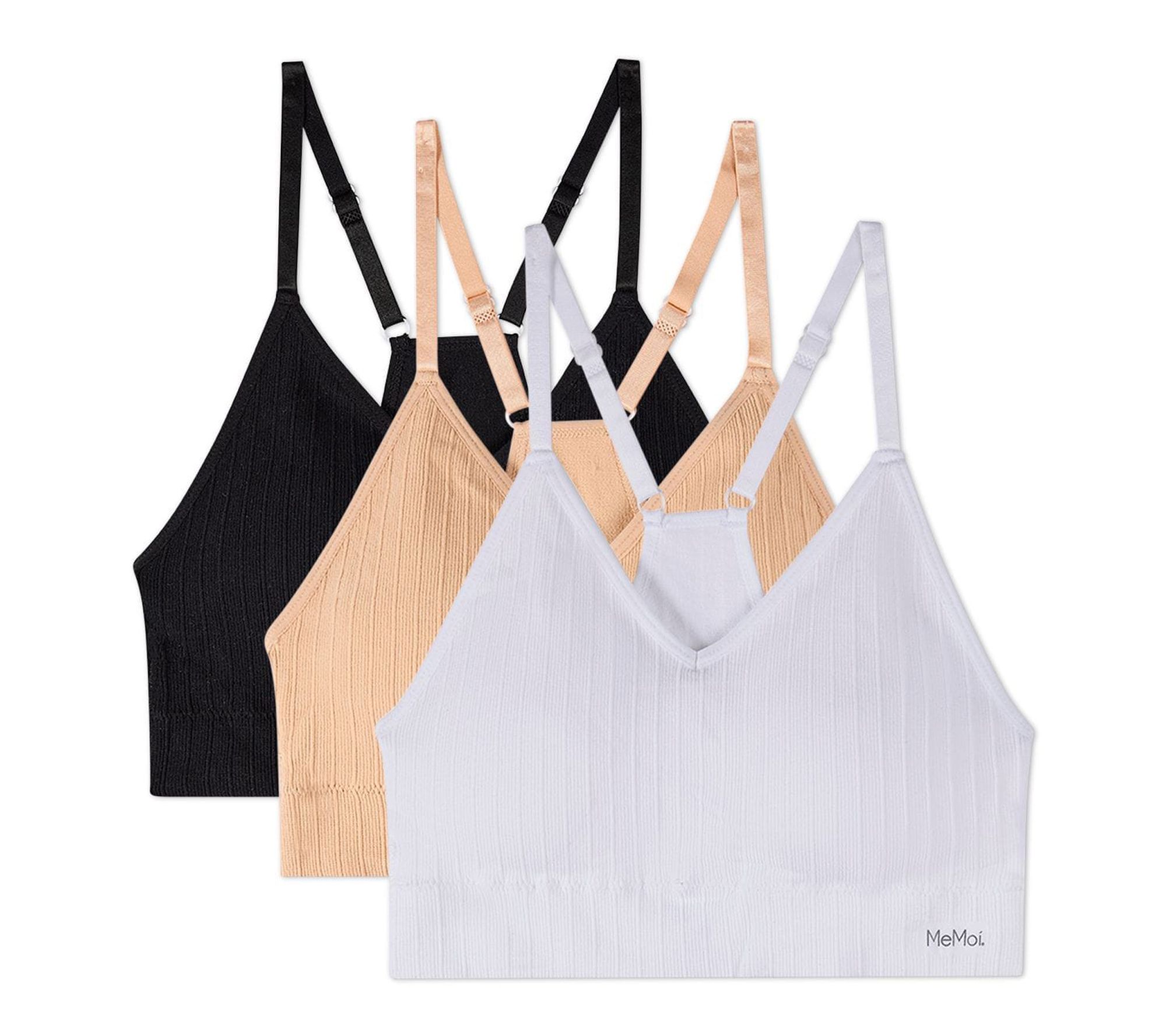 Memoi Women's Set of 3 Seamless Ribbed  PaddedRacer-Back Bras
