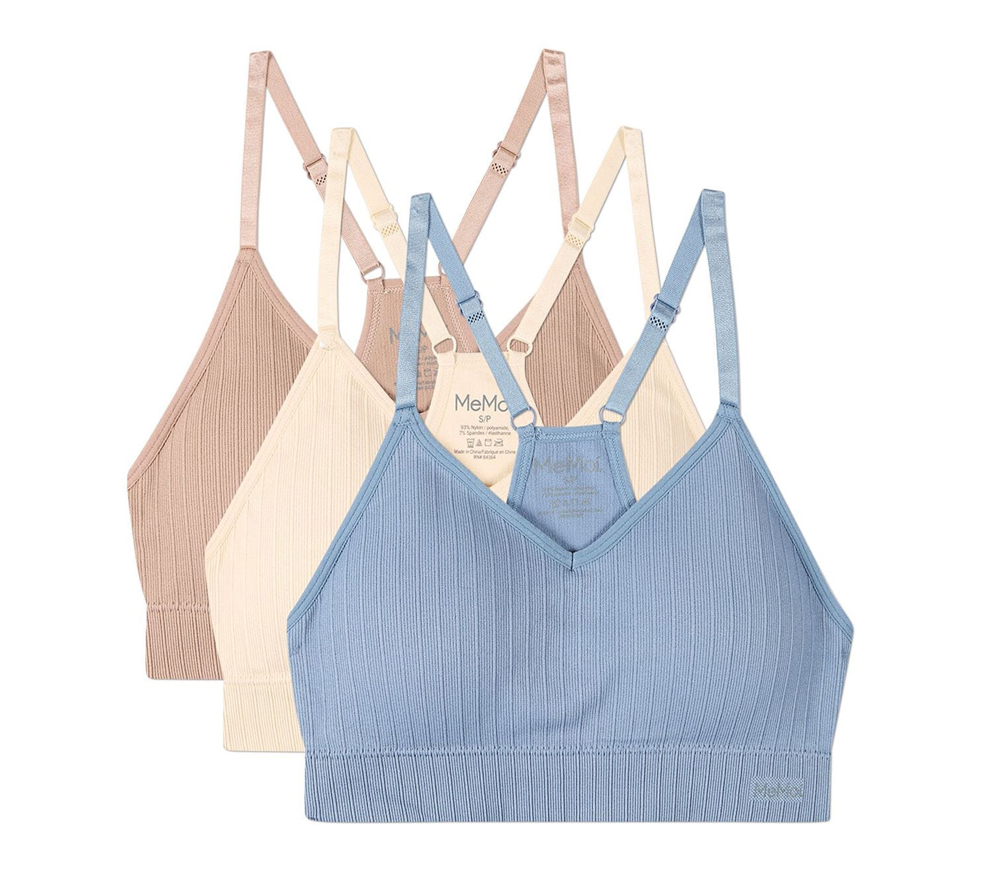 Memoi Women's Set of 3 Seamless Ribbed  PaddedRacer-Back Bras