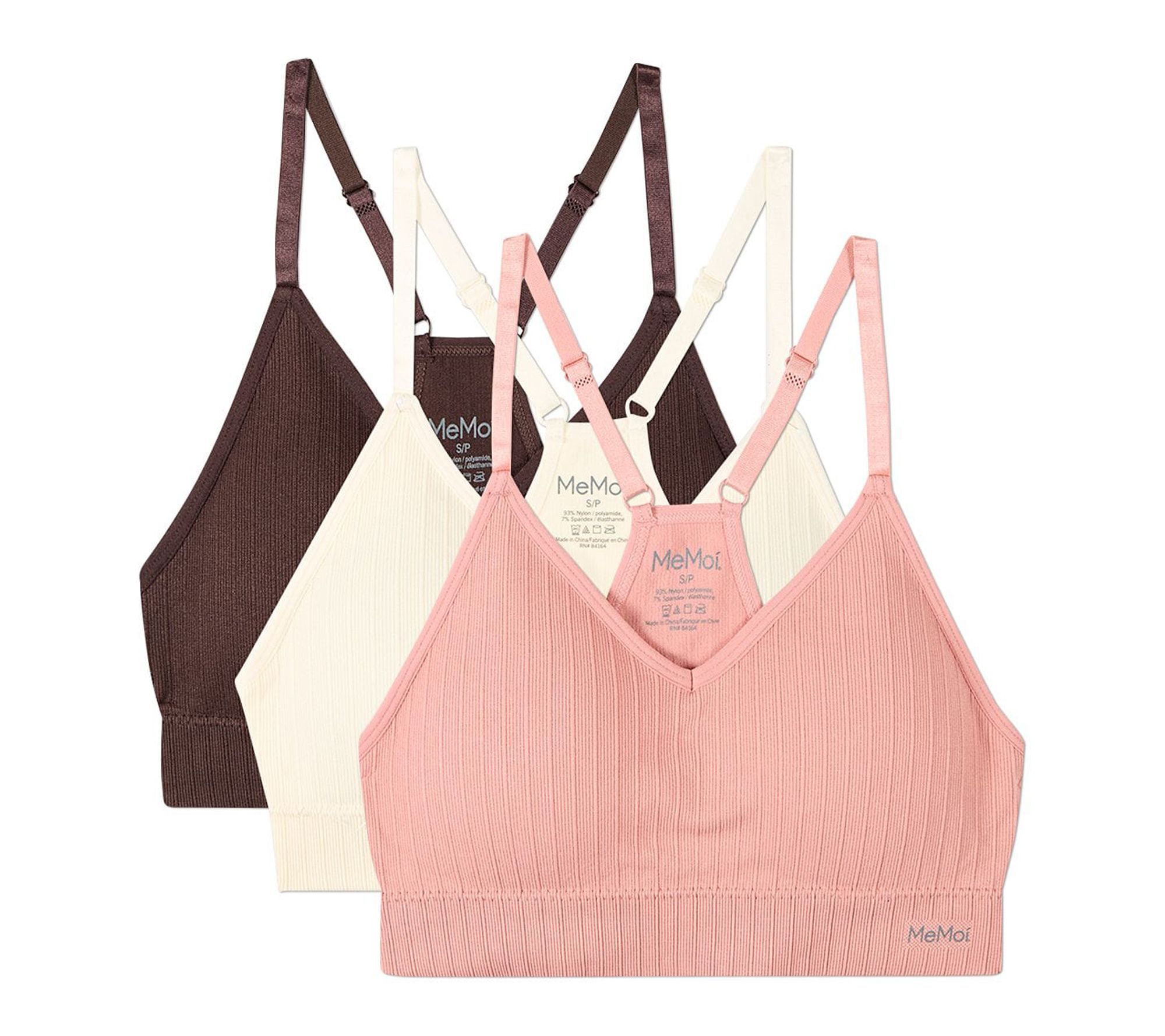 Memoi Women's Set of 3 Seamless Ribbed  PaddedRacer-Back Bras