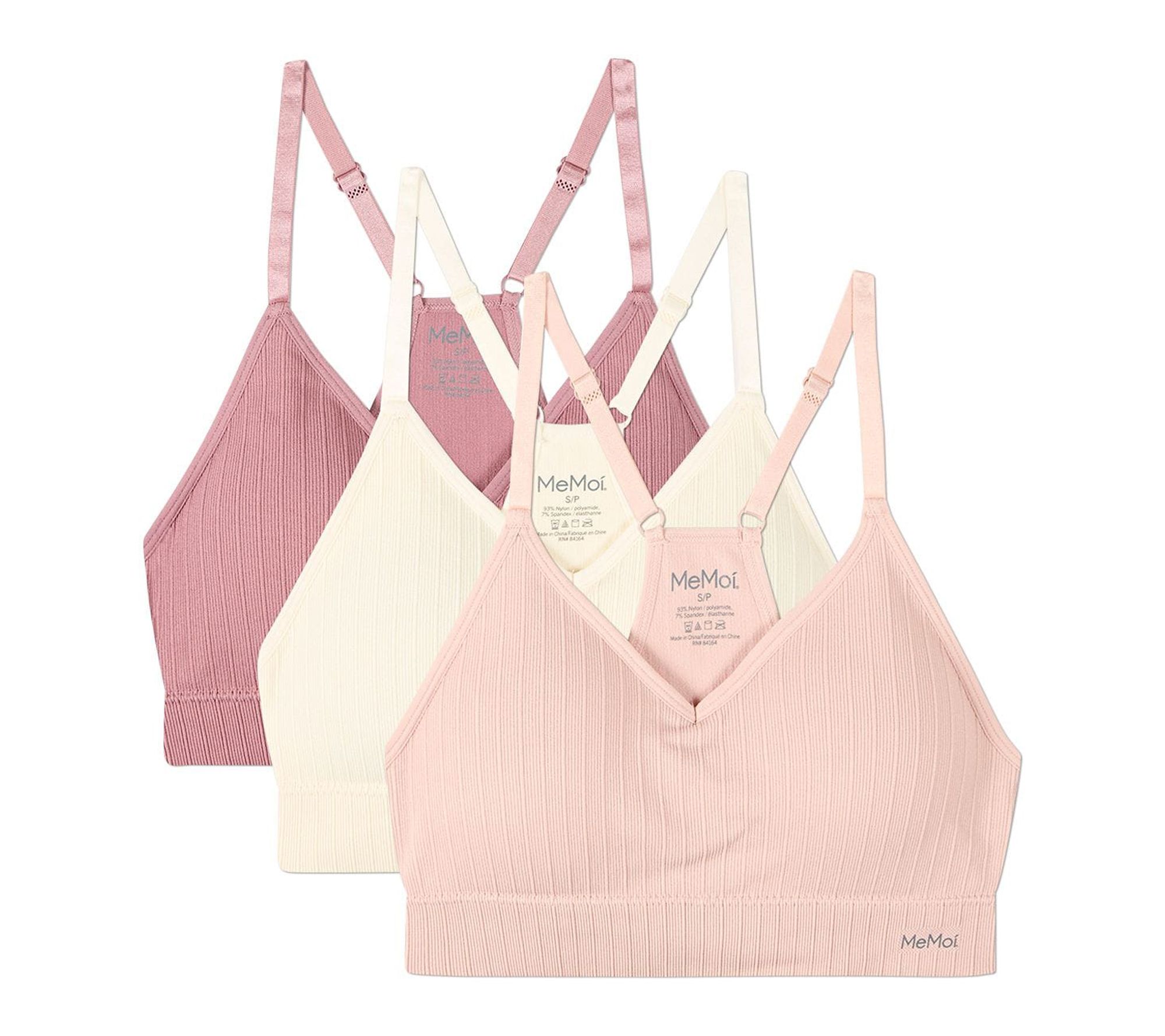 Memoi Women's Set of 3 Seamless Ribbed  PaddedRacer-Back Bras