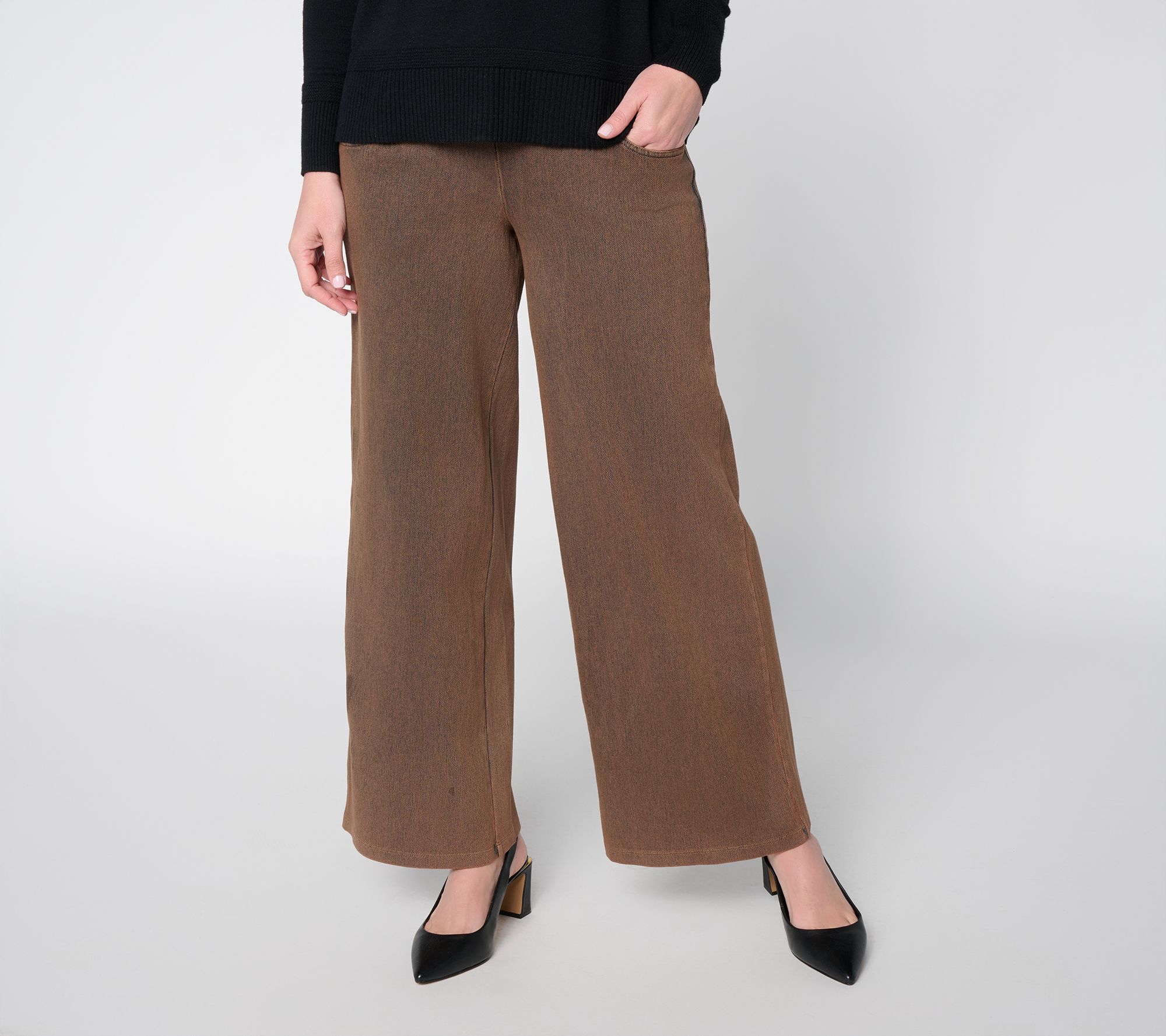 Women with Control Petite Prime Stretch Denim Wide Leg Pants