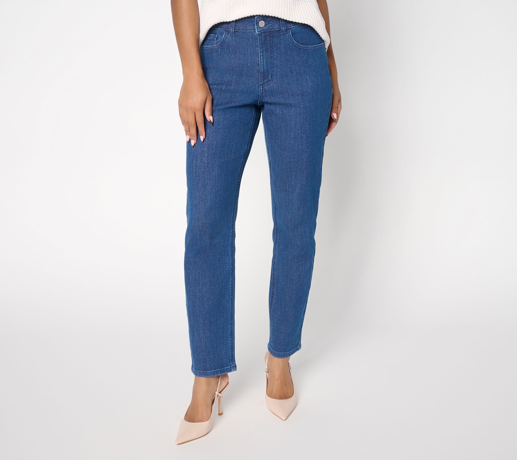 "As Is" Susan Graver Petite Shimmer Denim Straight Leg Jean