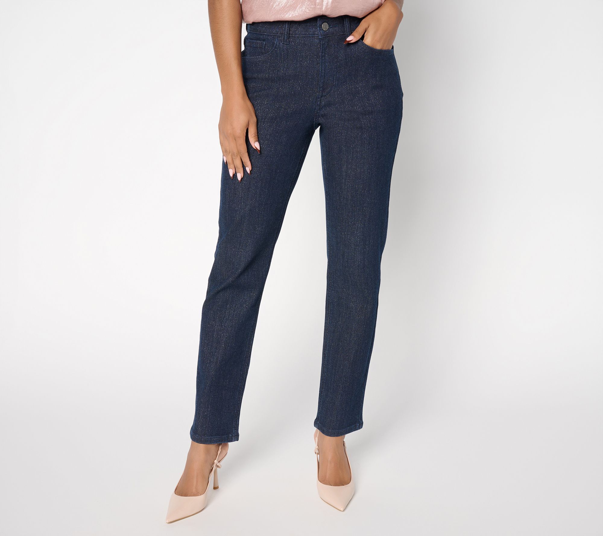 "As Is" Susan Graver Petite Shimmer Denim Straight Leg Jean