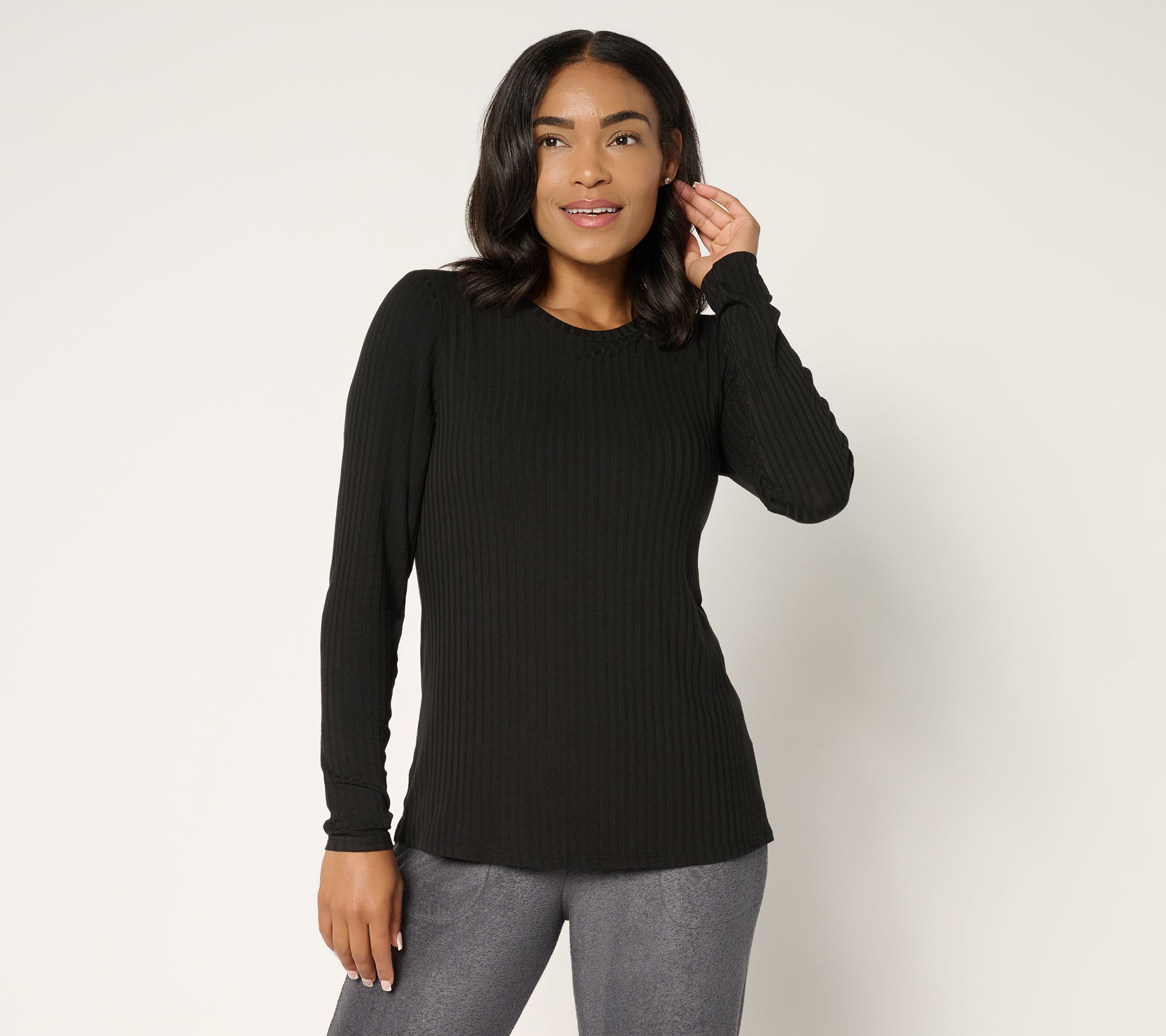 "As Is" Modern Soul Radiant Rib Long Sleeve Top with Support System