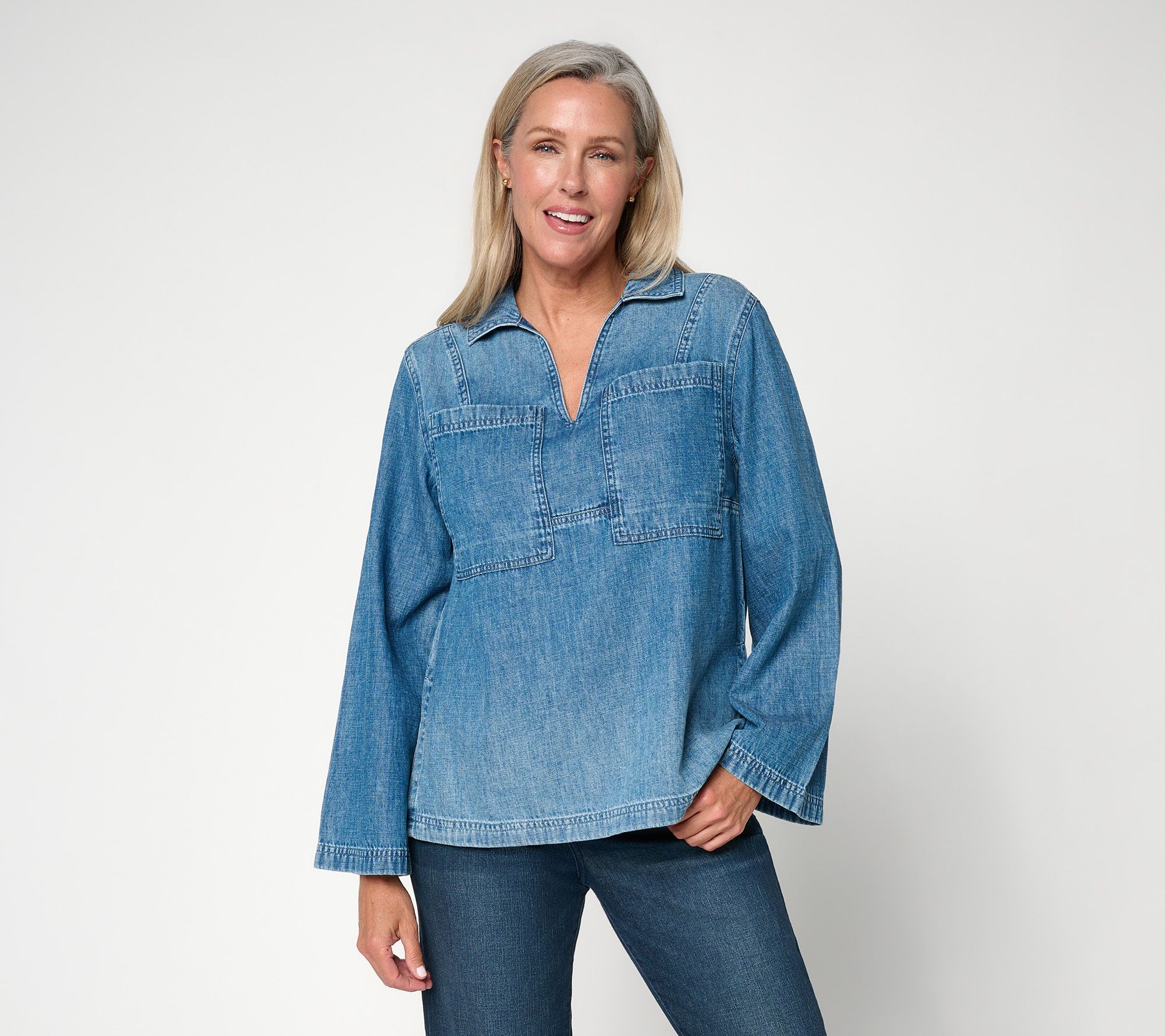 Me by Jennie Garth 100% Cotton Denim Popover