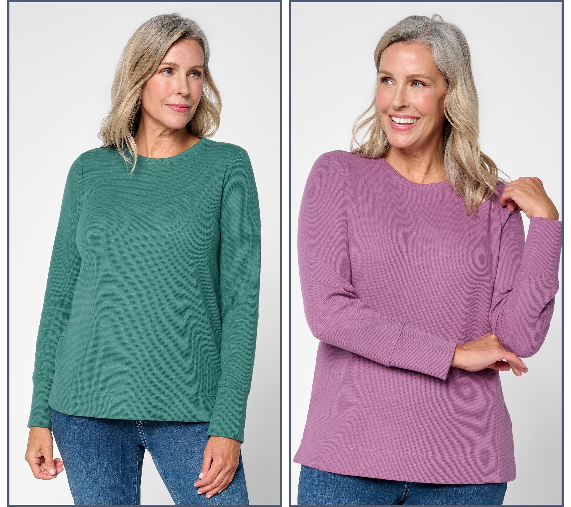 Denim & Co. Set of 2 Waffle Knit Long Sleeve Crew Neck Tops