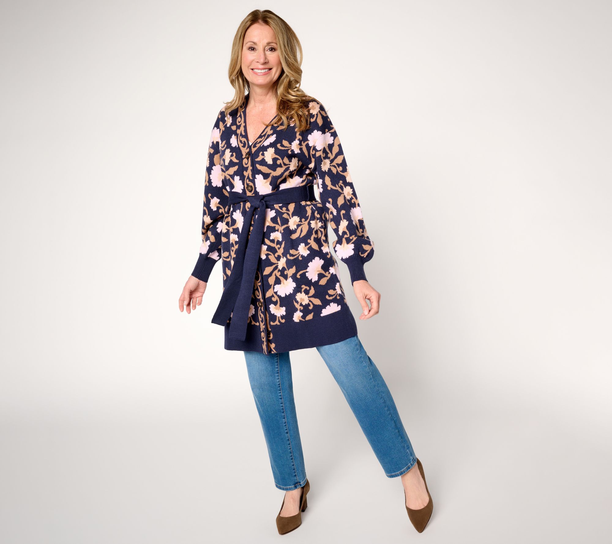 "As Is" Ree by the Pioneer Woman Double Knit Jacquard Belted Cardigan