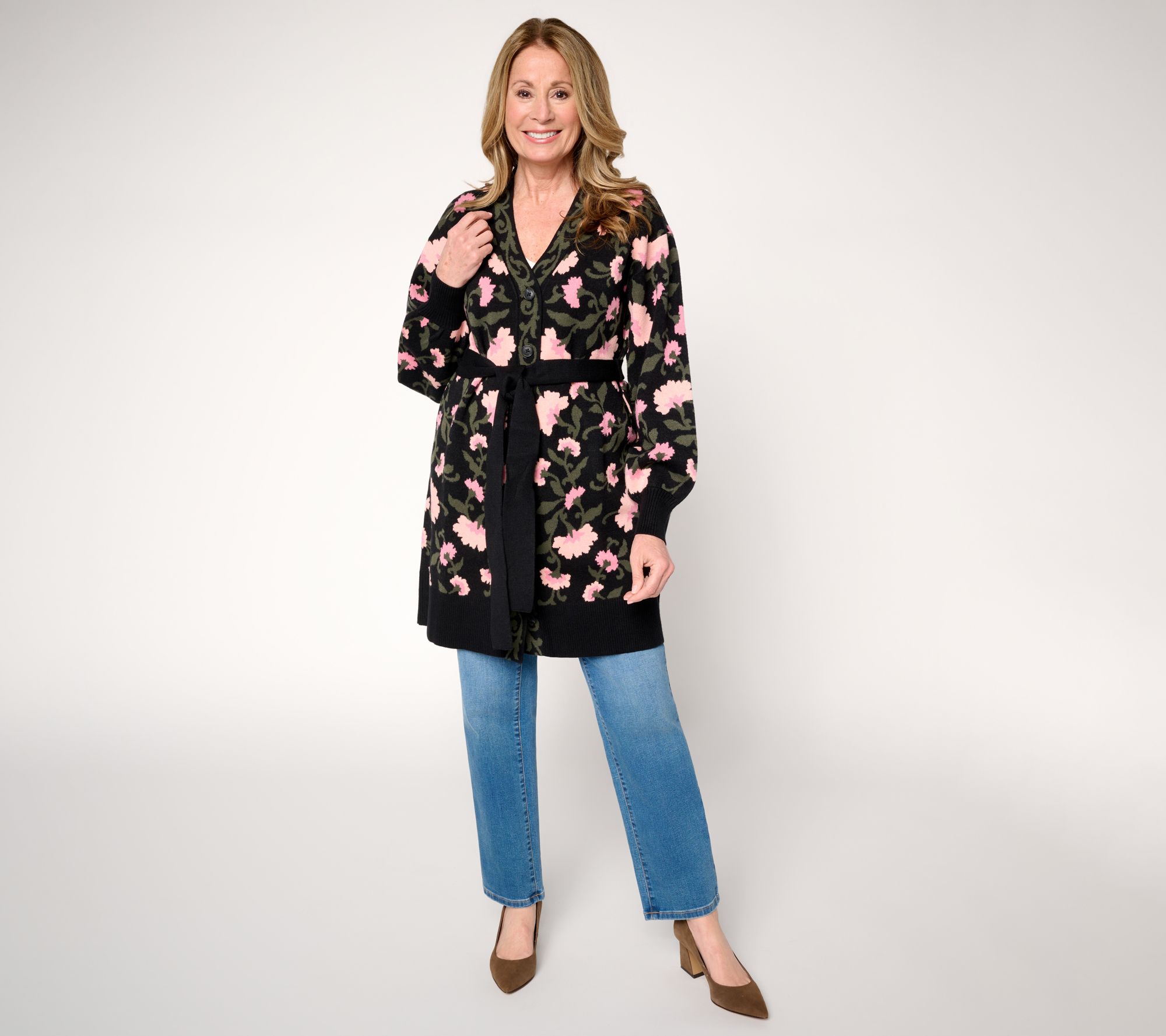 "As Is" Ree by the Pioneer Woman Double Knit Jacquard Belted Cardigan